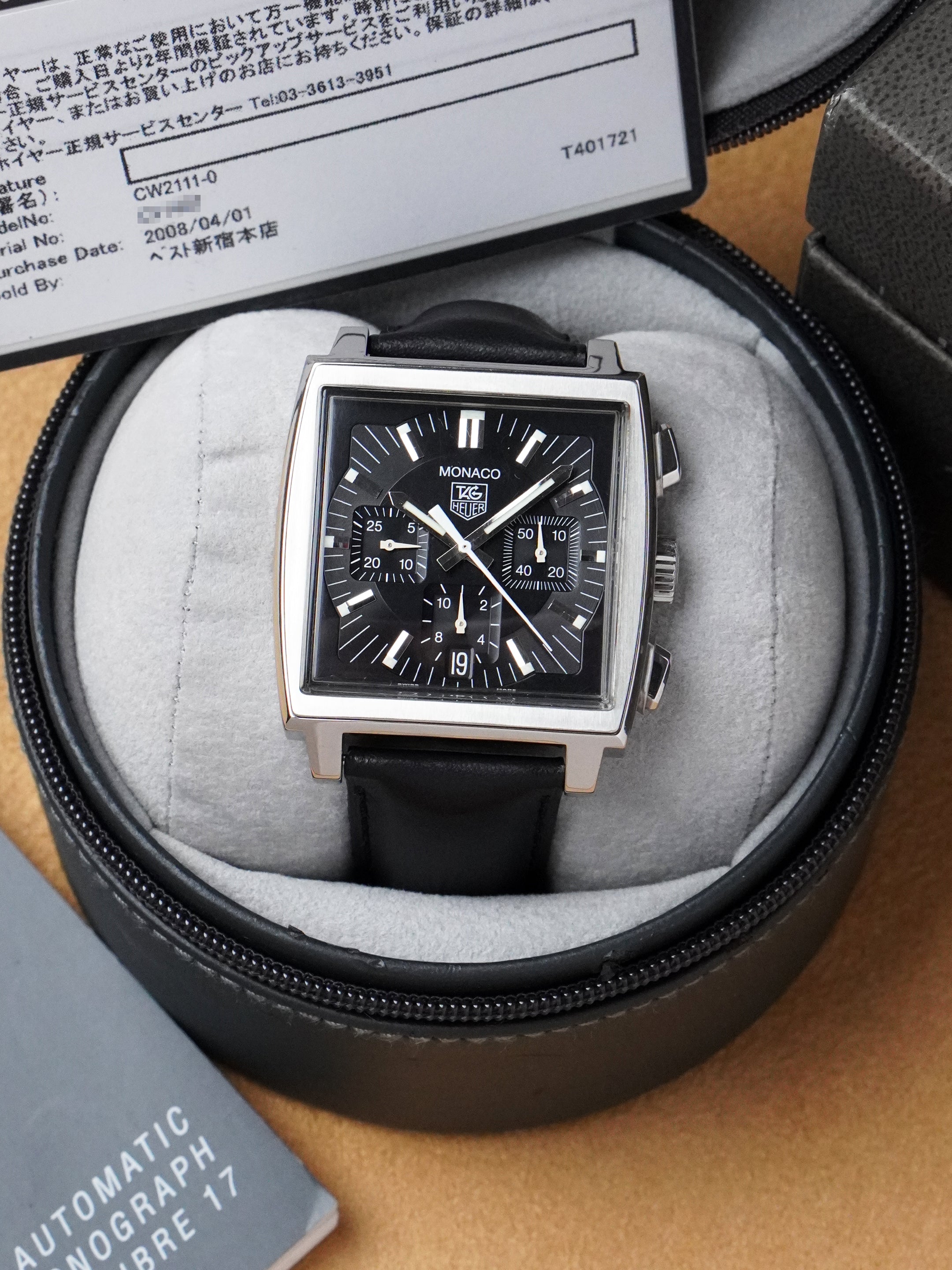 TAG Heuer Monaco CW2111-0 - Stainless Steel, Black Dial, Automatic, Full Set (2008)