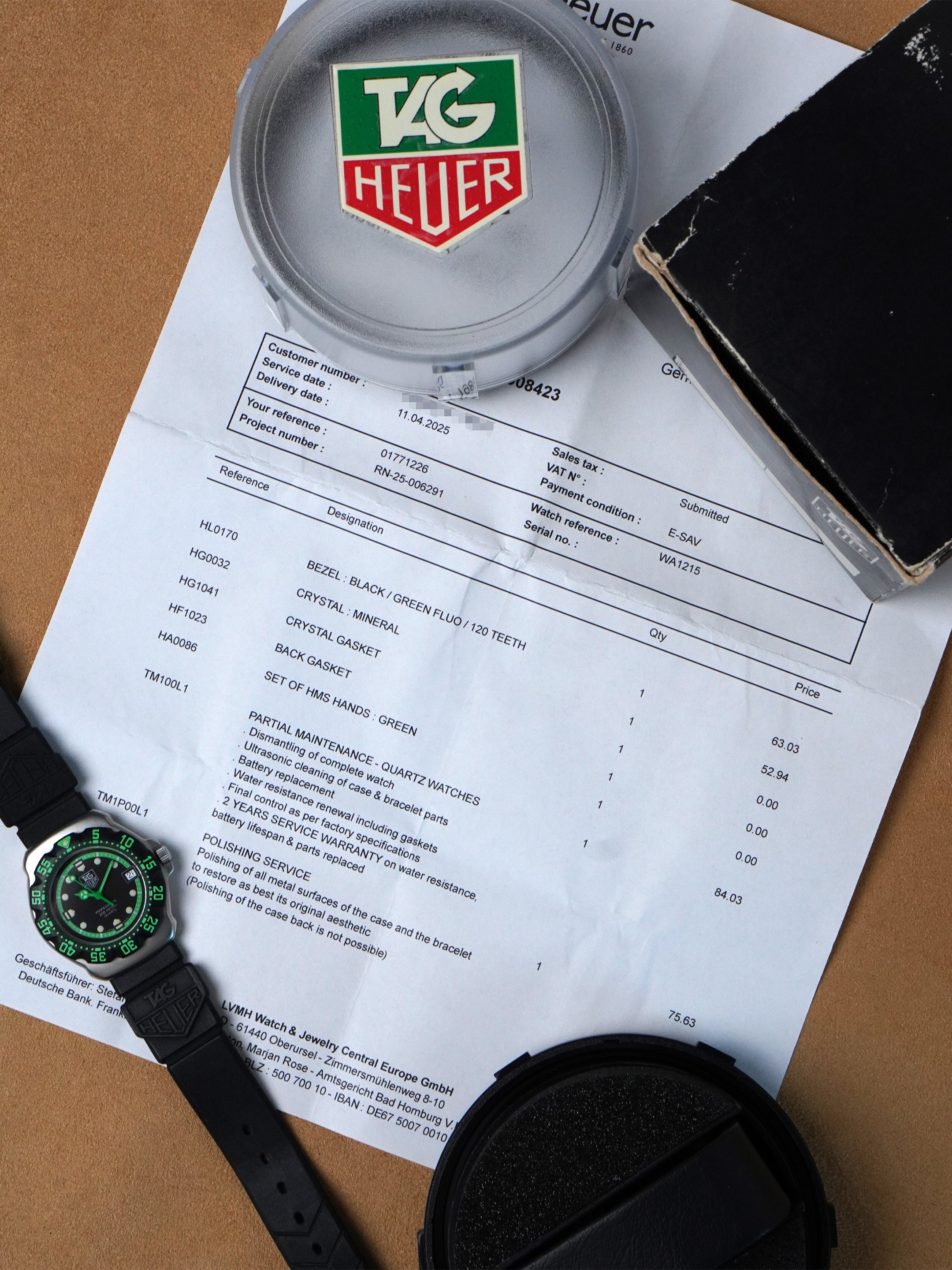 TAG Heuer Formula 1 Quartz WA1215 - Stainless Steel, Black Dial, Quartz, Full Set (1992)