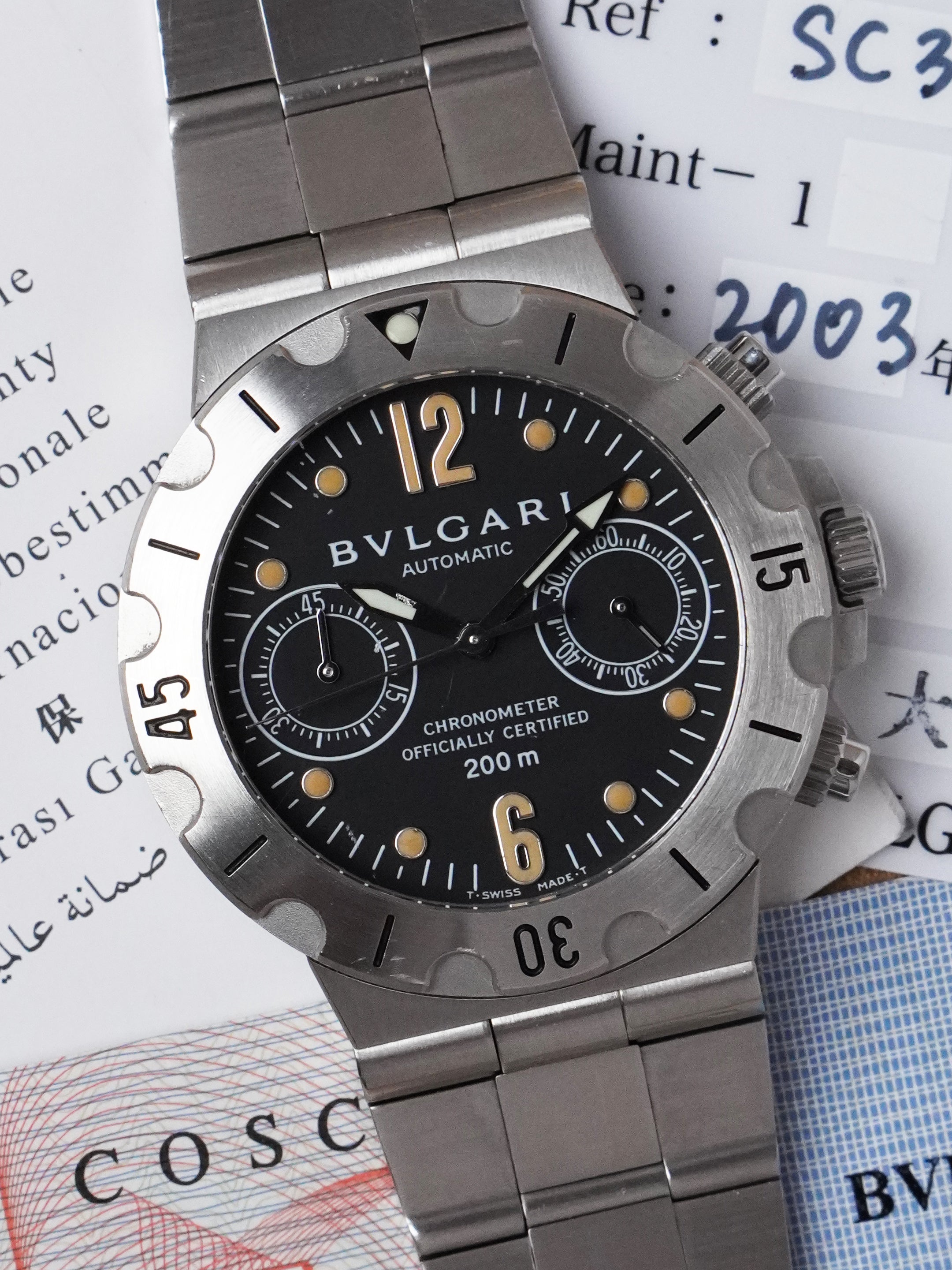 Bvlgari Diagono Scuba Chronograph SCB38S - Stainless Steel, Black Dial, Automatic, Full Set (1999)