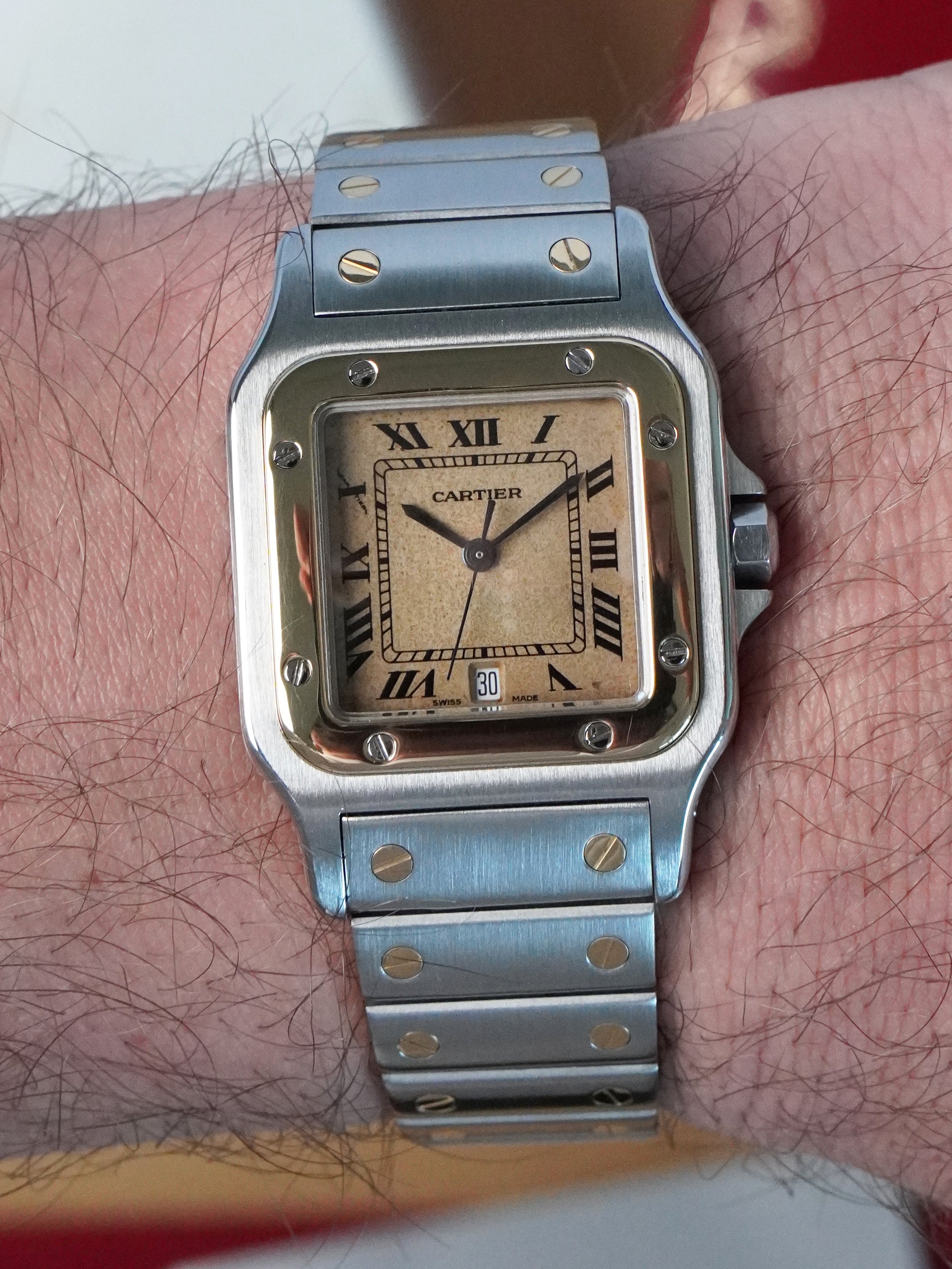 Cartier Santos Galbée 187901 - Steel/Gold, Tropical Dial, Quartz, Full Set (1993)