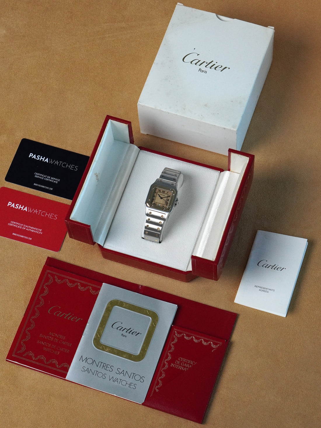 Cartier Santos Galbée 187901 - Steel/Gold, Tropical Dial, Quartz, Full Set (1993)