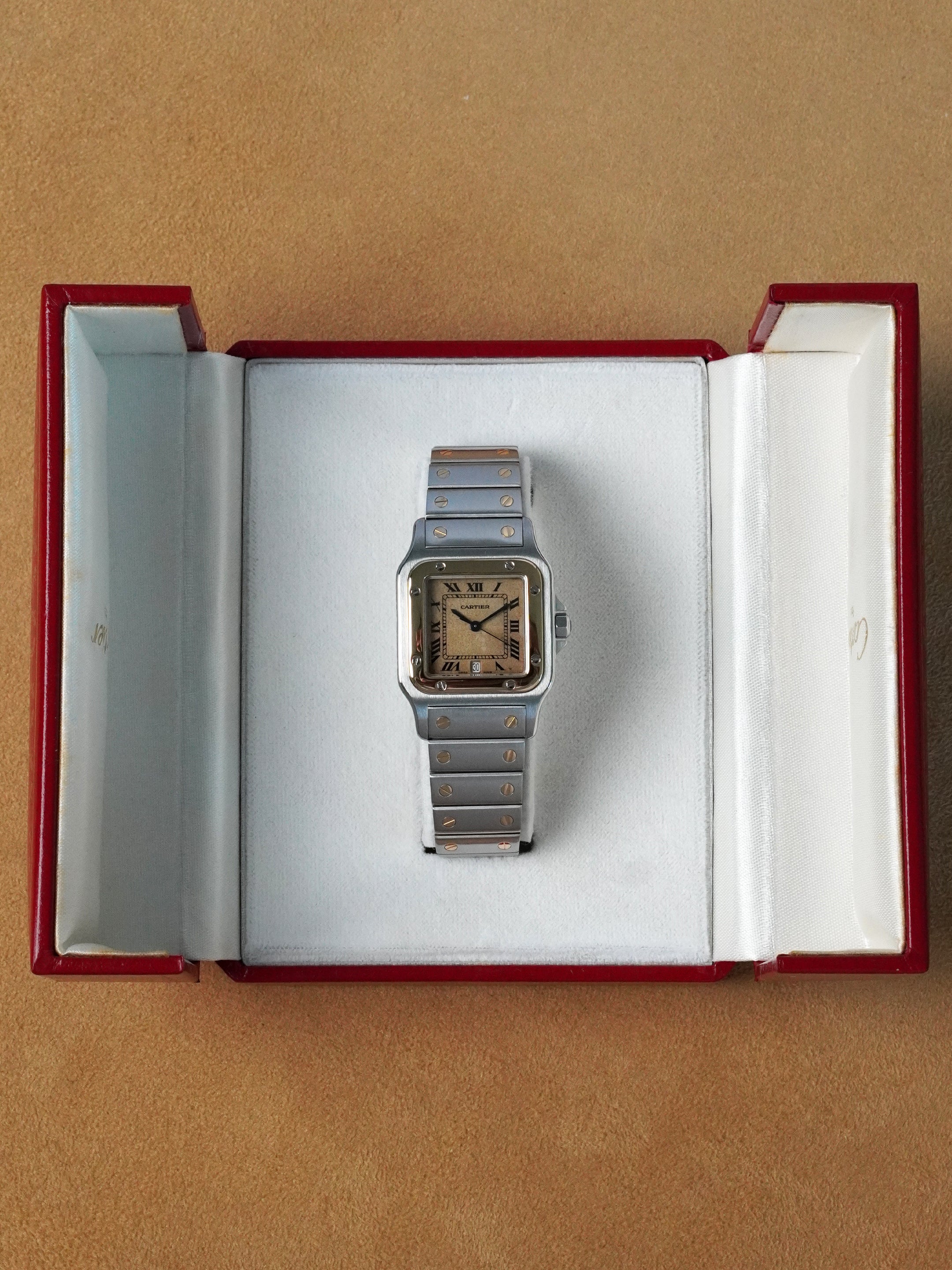 Cartier Santos Galbée 187901 - Steel/Gold, Tropical Dial, Quartz, Full Set (1993)