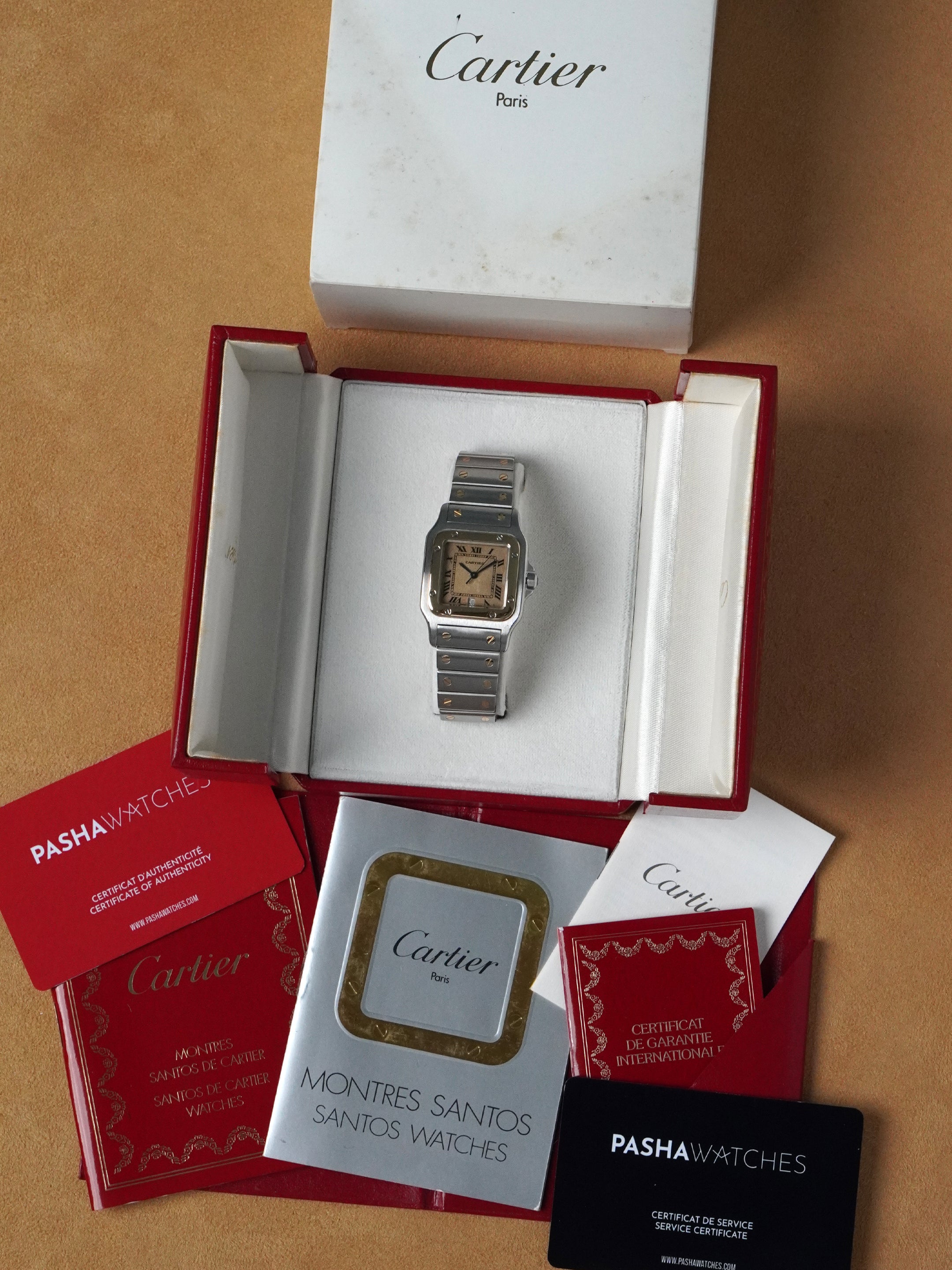 Cartier Santos Galbée 187901 - Steel/Gold, Tropical Dial, Quartz, Full Set (1993)