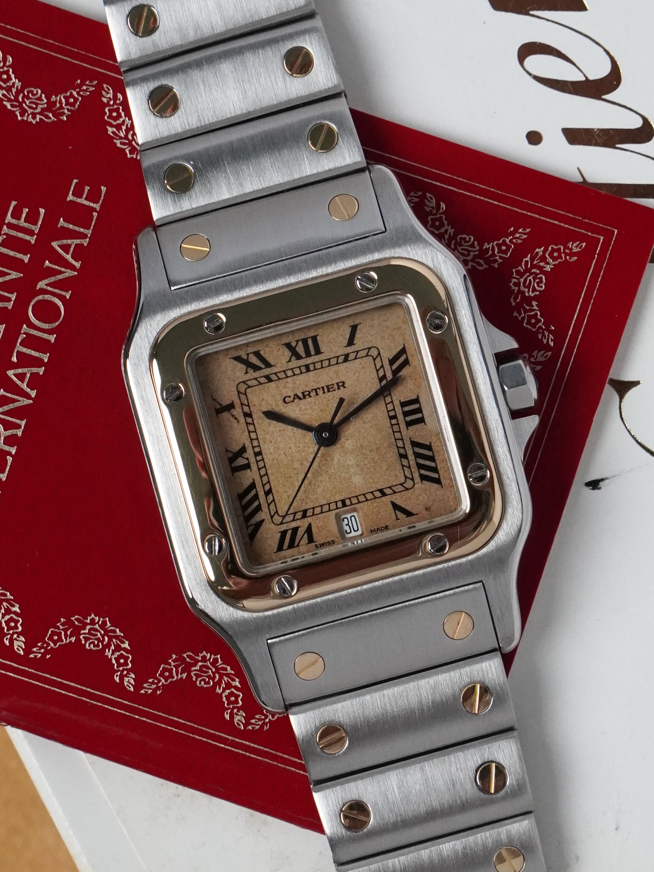 Cartier Santos Galbée 187901 - Steel/Gold, Tropical Dial, Quartz, Full Set (1993)
