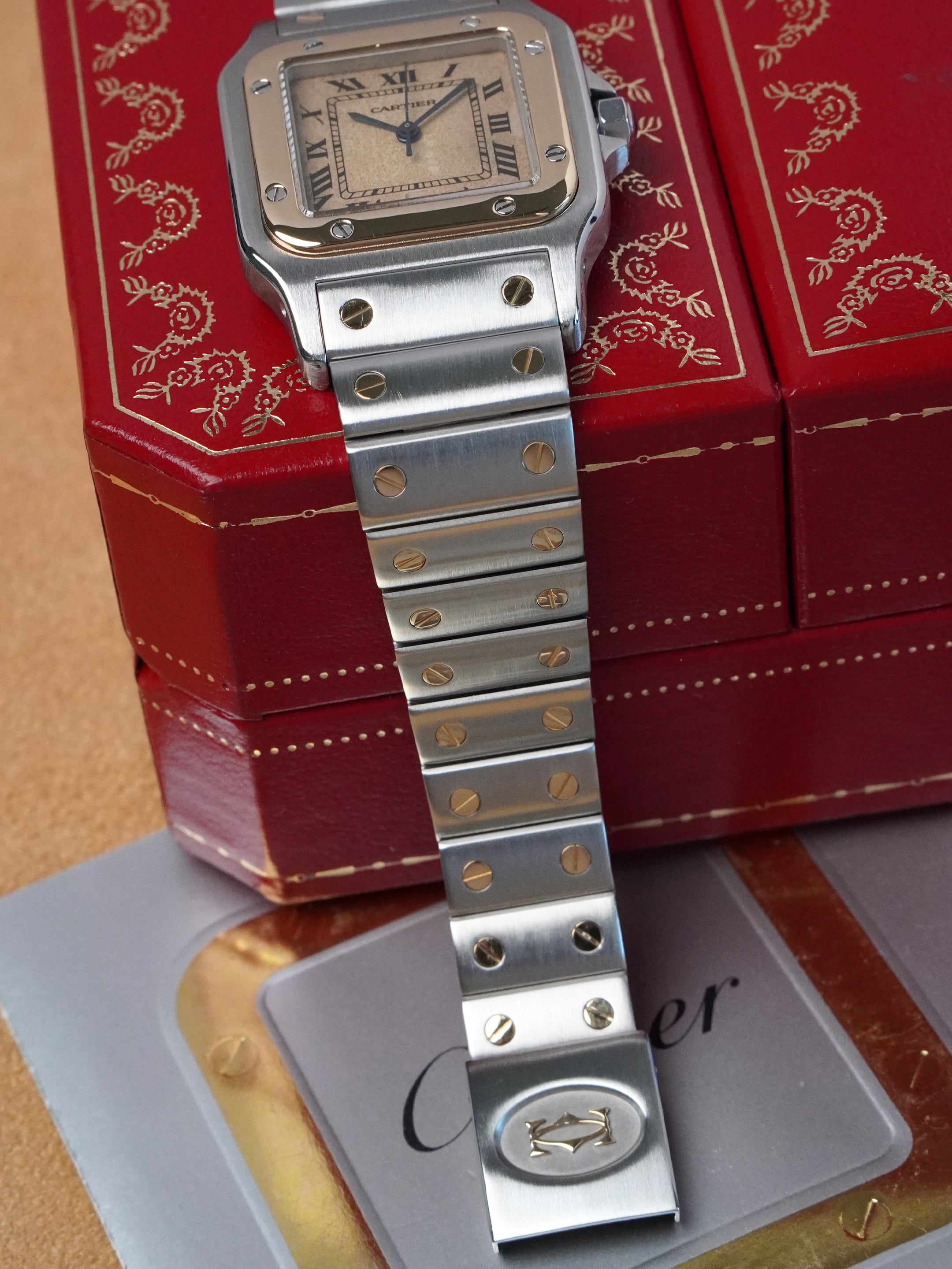 Cartier Santos Galbée 187901 - Steel/Gold, Tropical Dial, Quartz, Full Set (1993)