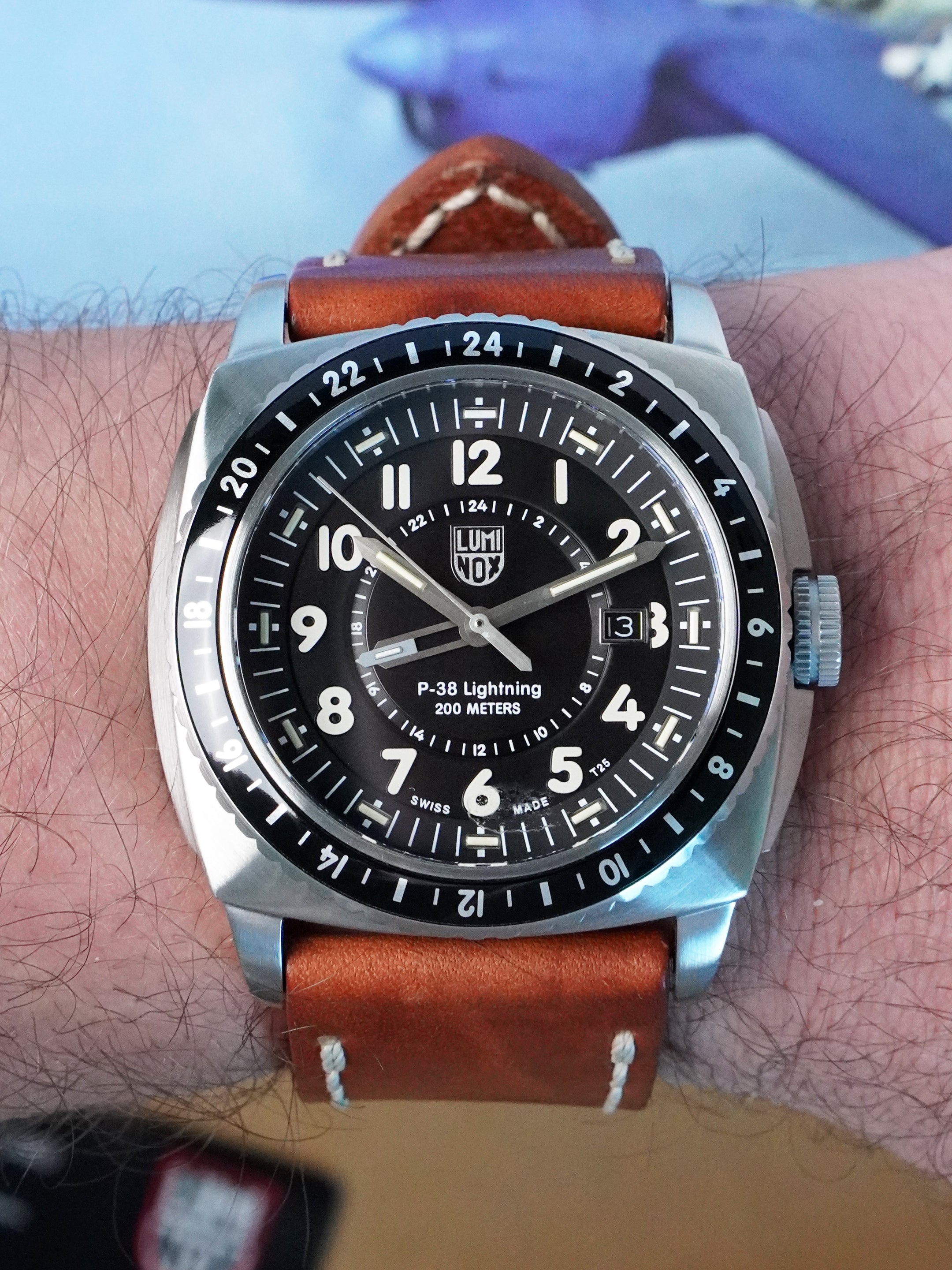 Luminox P-38 Lightning GMT XA.9427 - Stainless Steel, Black Dial, Quartz, Full Set (2015)