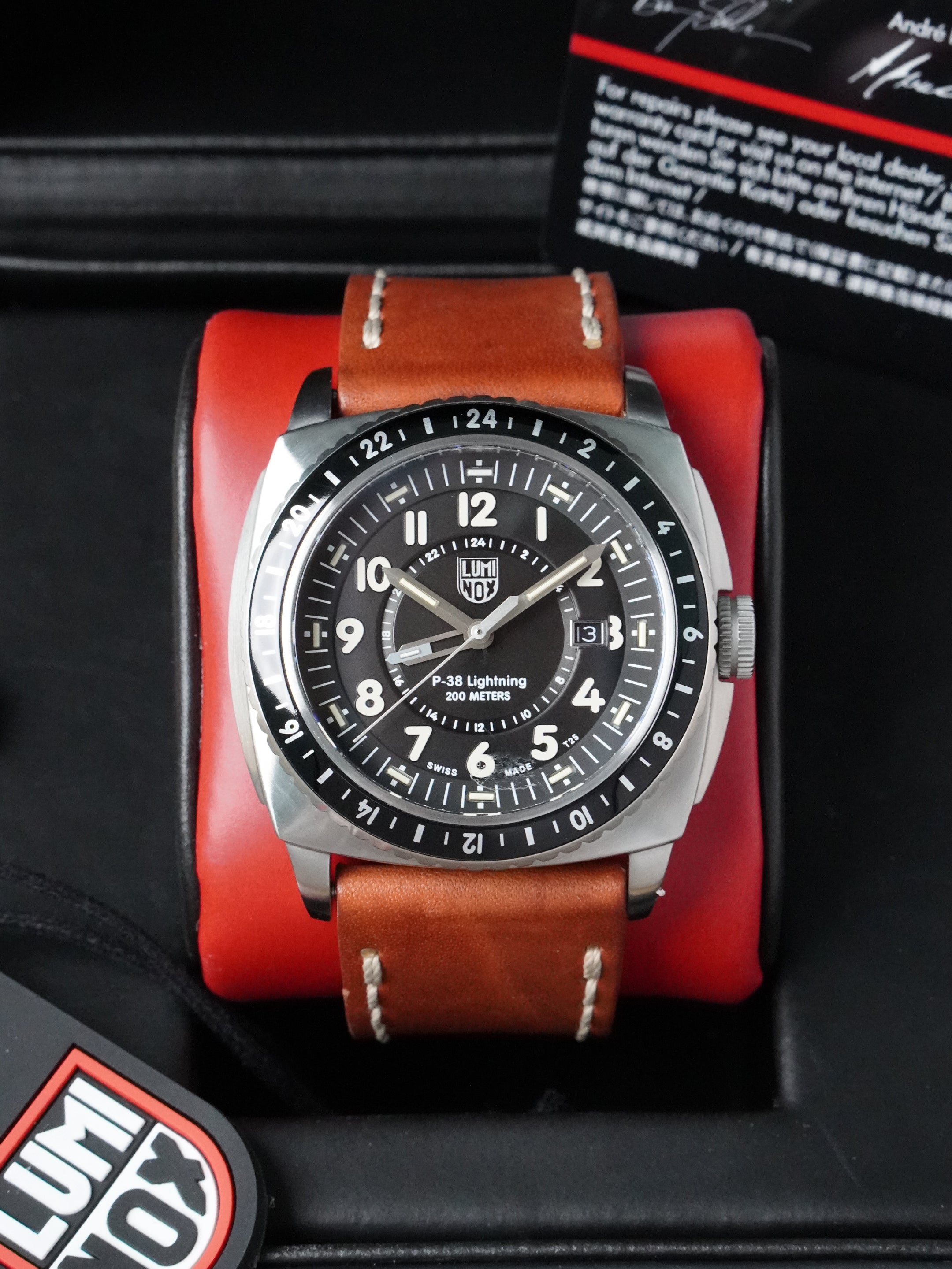 Luminox P-38 Lightning GMT XA.9427 - Stainless Steel, Black Dial, Quartz, Full Set (2015)
