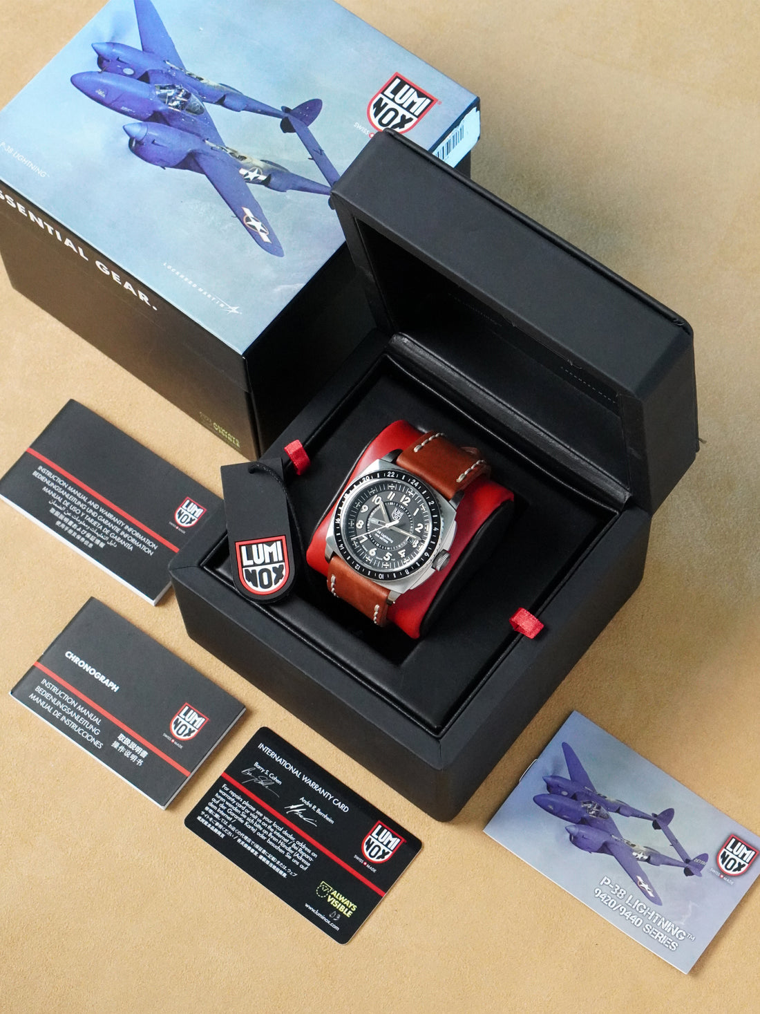 Luminox P-38 Lightning GMT XA.9427 - Stainless Steel, Black Dial, Quartz, Full Set (2015)