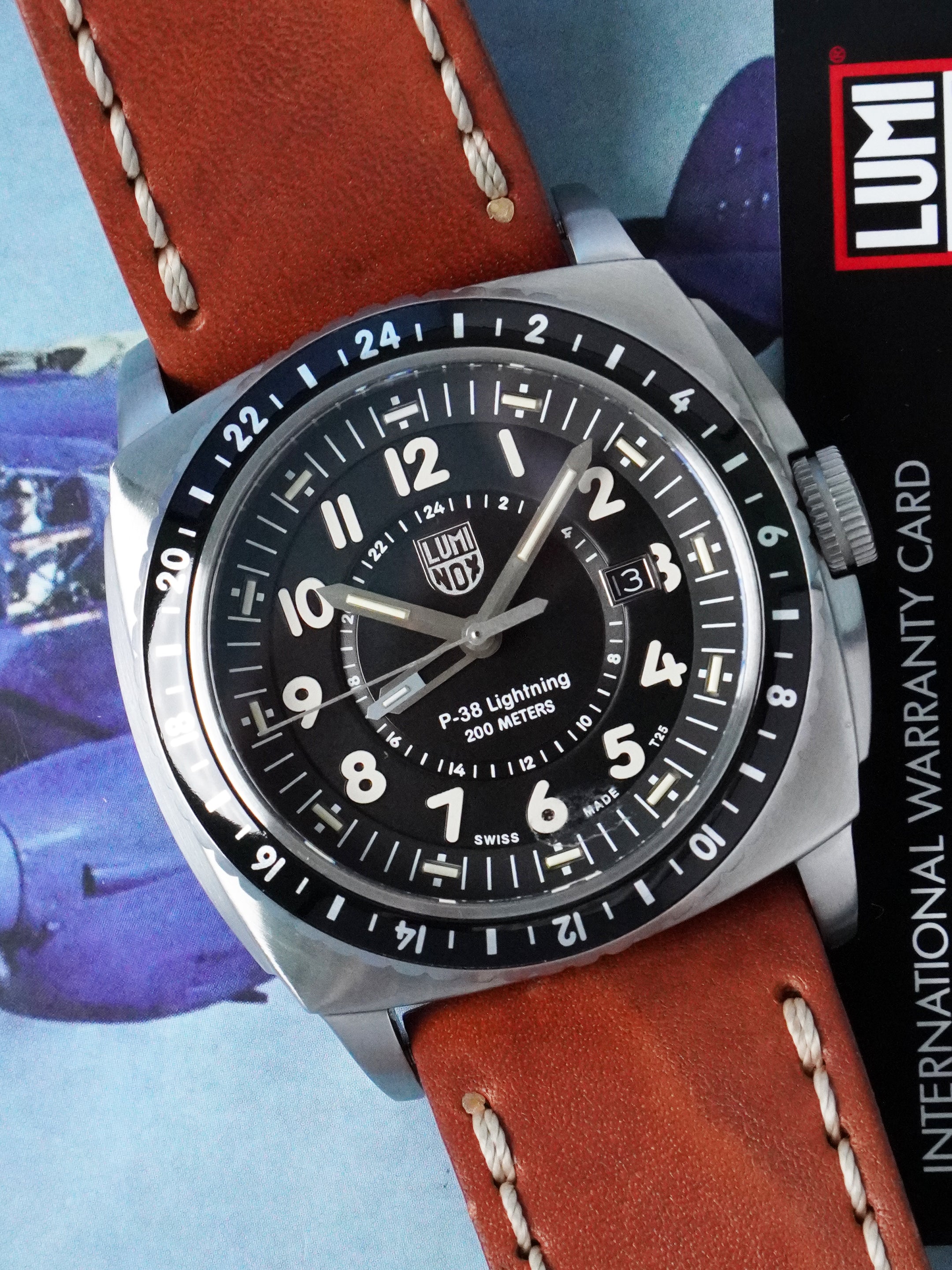 Luminox P-38 Lightning GMT XA.9427 - Stainless Steel, Black Dial, Quartz, Full Set (2015)