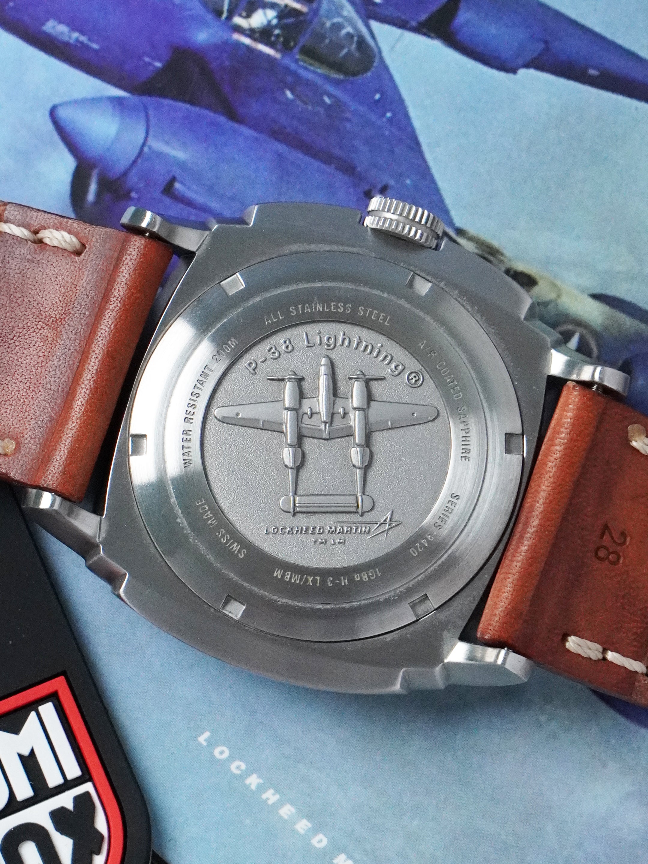 Luminox P-38 Lightning GMT XA.9427 - Stainless Steel, Black Dial, Quartz, Full Set (2015)