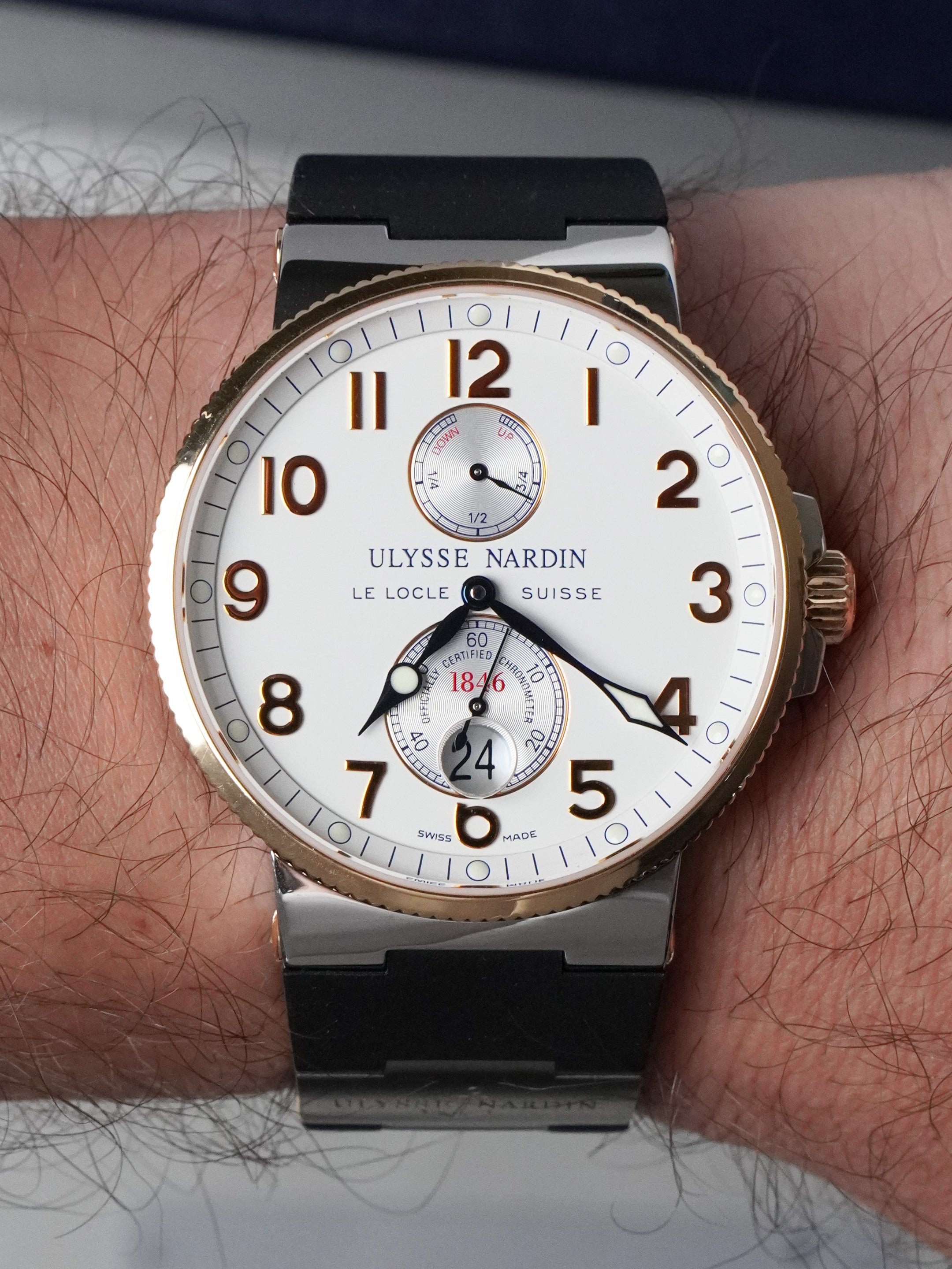 Ulysse Nardin Maxi Marine Chronometer 265-66-3T/60 - Rose Gold / SS, White Dial, Full Set (2016)