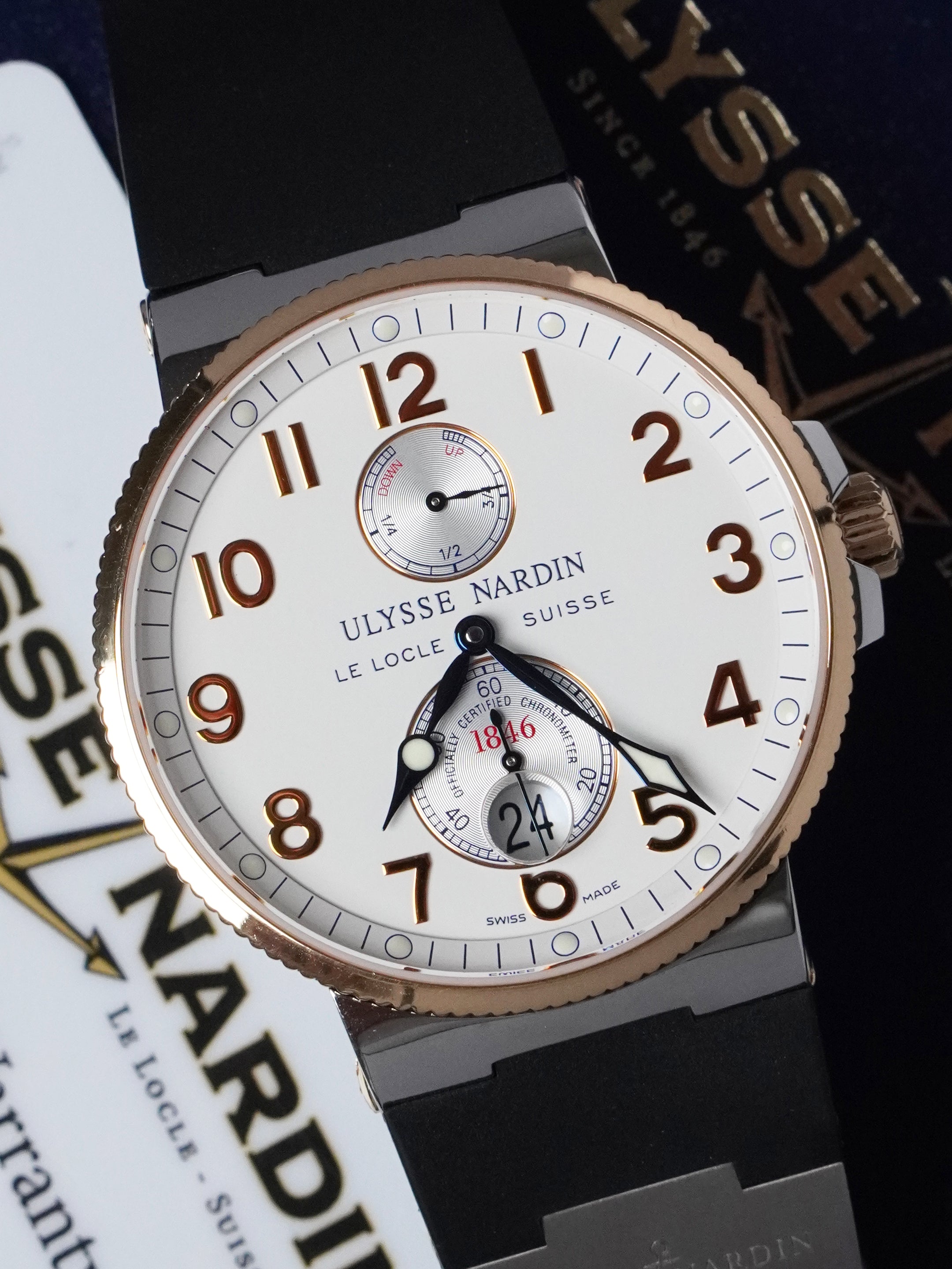 Ulysse Nardin Maxi Marine Chronometer 265-66-3T/60 - Rose Gold / SS, White Dial, Full Set (2016)