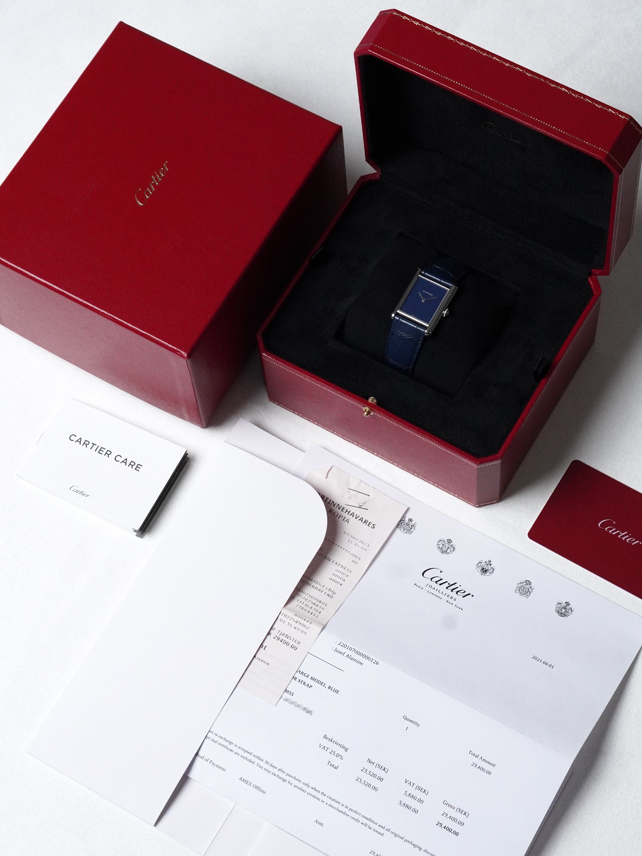 Cartier Tank Must Blue Large WSTA0055 / 4323 - Stainless Steel, Blue Dial, Quartz, Full Set (2022)