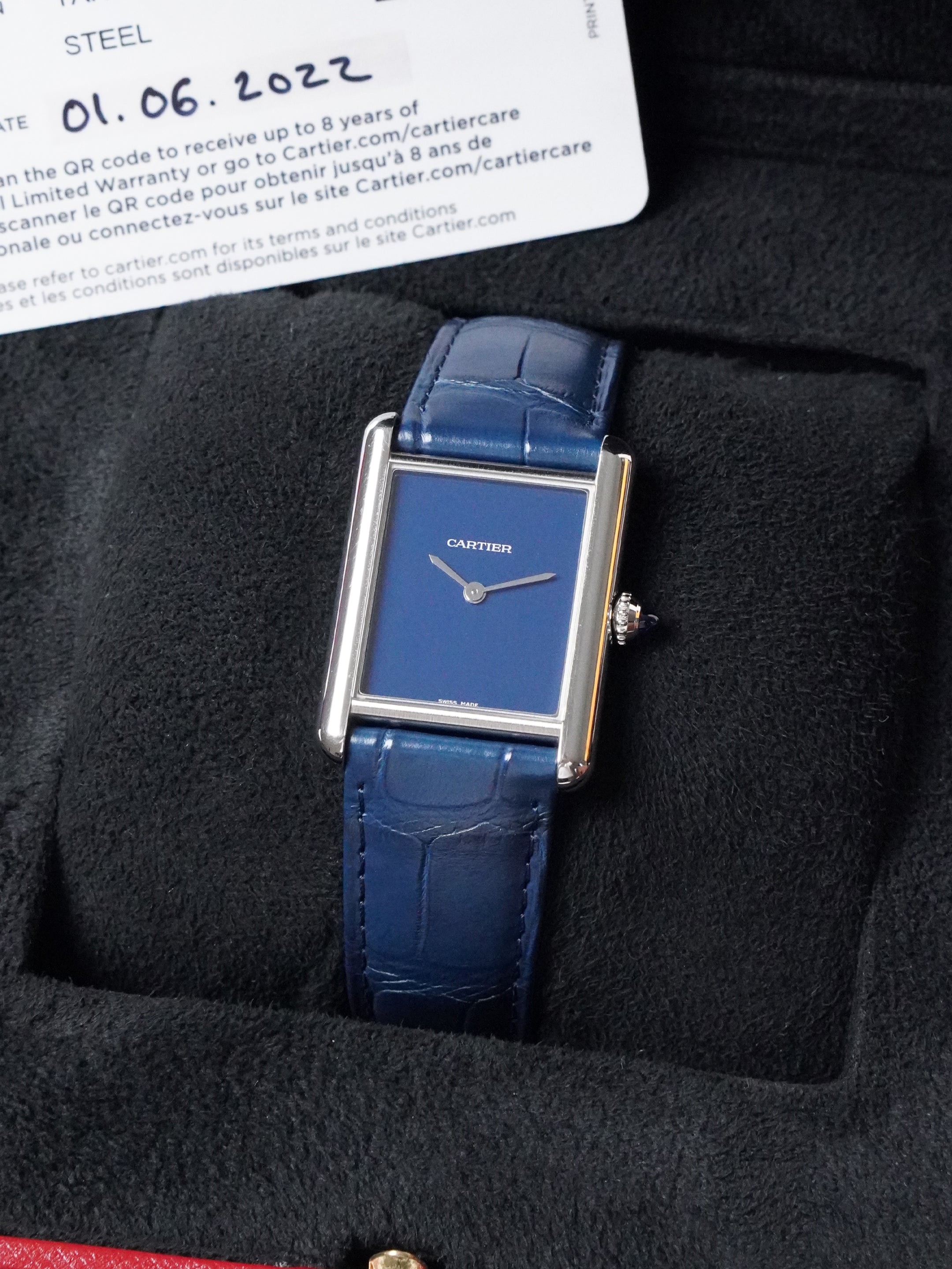 Cartier Tank Must Blue Large WSTA0055 / 4323 - Stainless Steel, Blue Dial, Quartz, Full Set (2022)