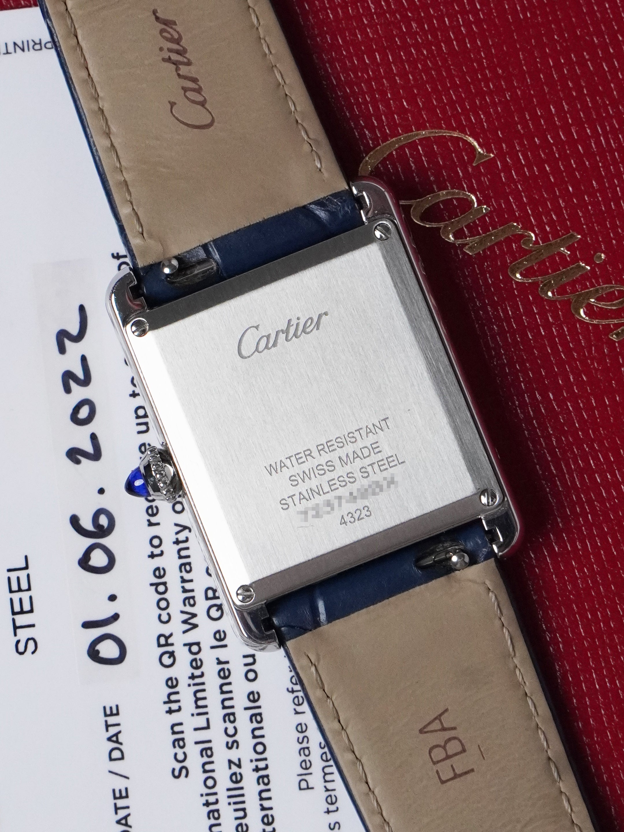 Cartier Tank Must Blue Large WSTA0055 / 4323 - Stainless Steel, Blue Dial, Quartz, Full Set (2022)