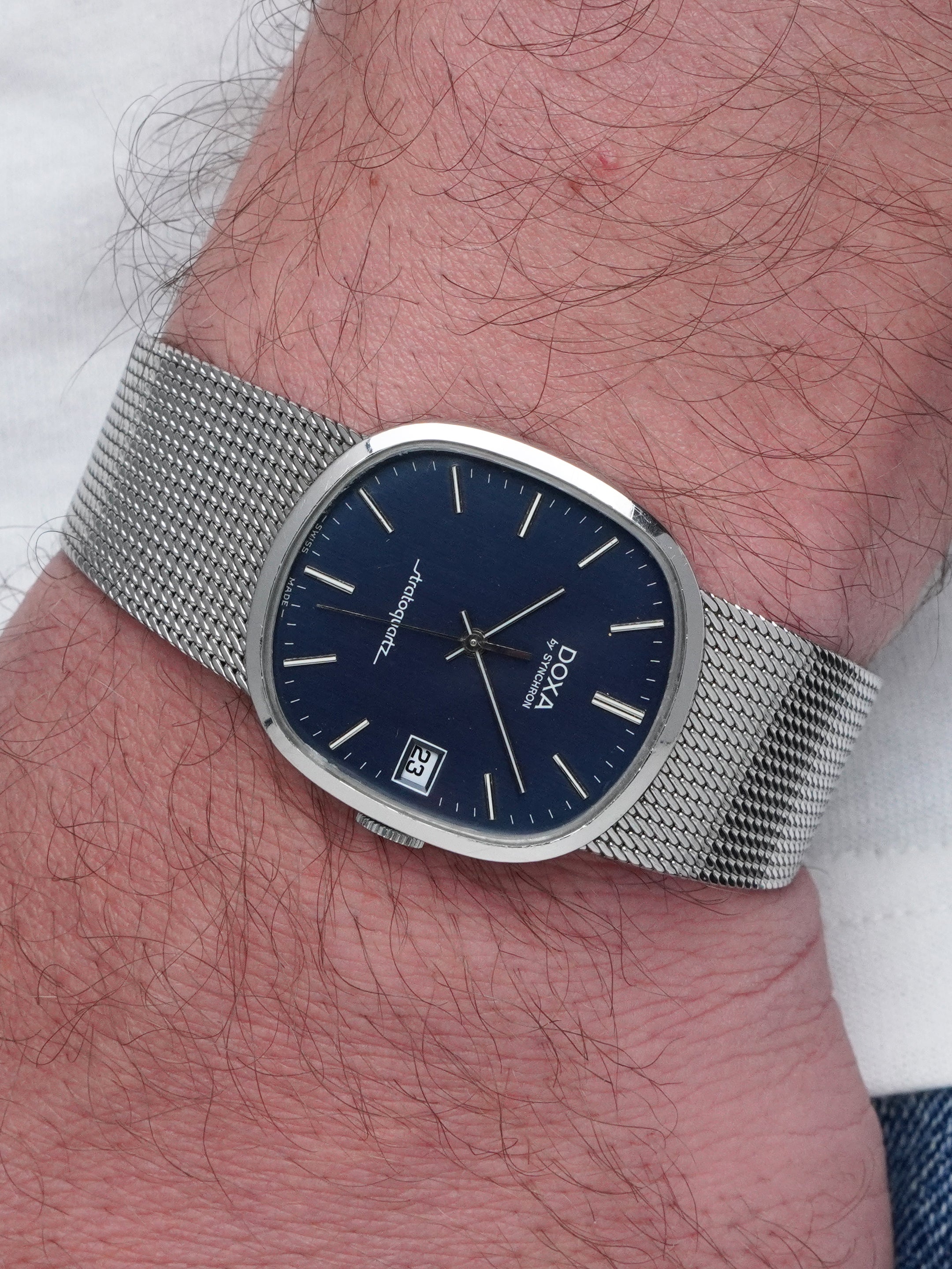 Doxa by Synchron Stratoquartz Ellipse - Stainless Steel, Blue Dial, Quartz, Original Box (1976*)
