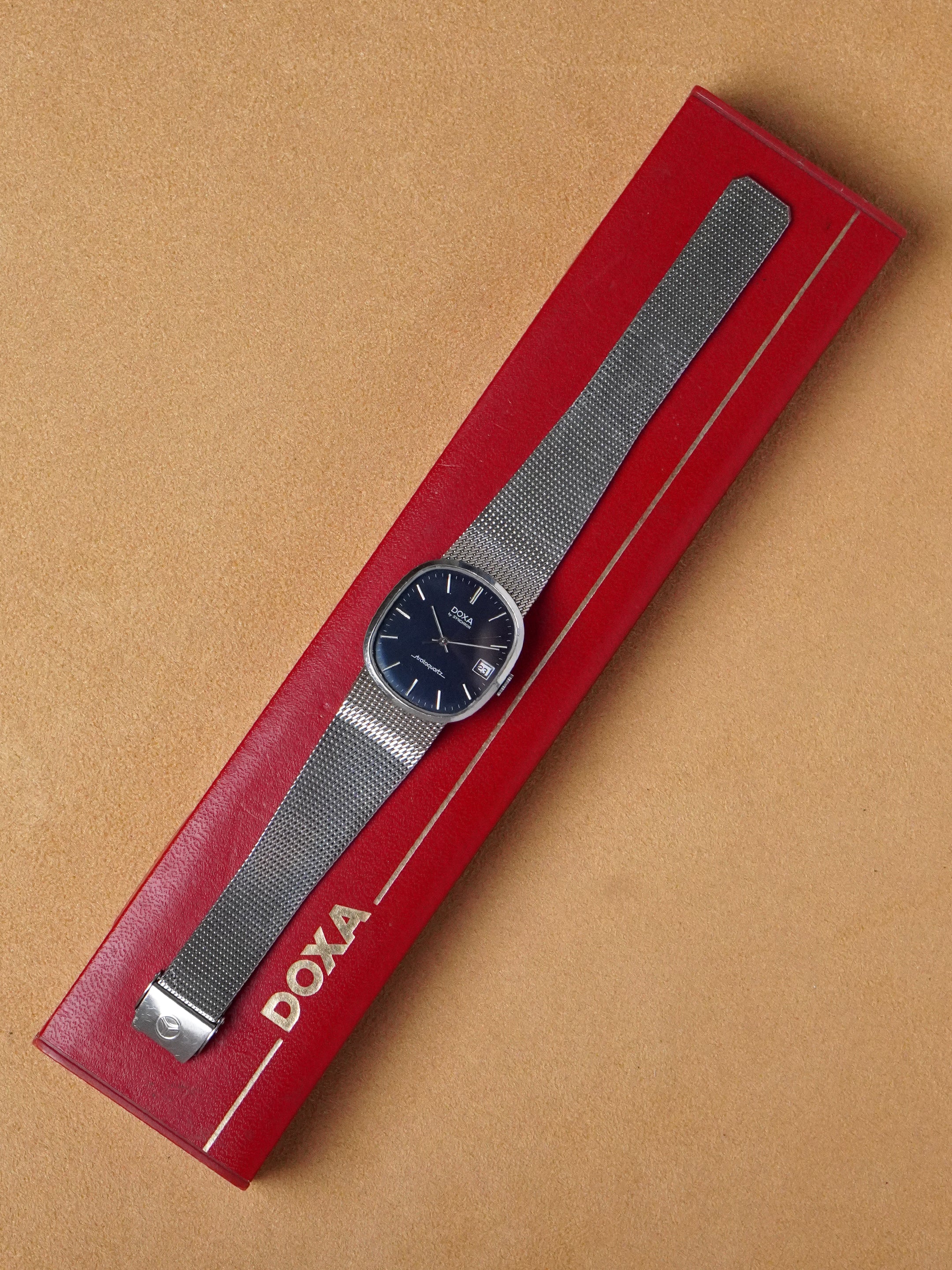 Doxa by Synchron Stratoquartz Ellipse - Stainless Steel, Blue Dial, Quartz, Original Box (1976*)