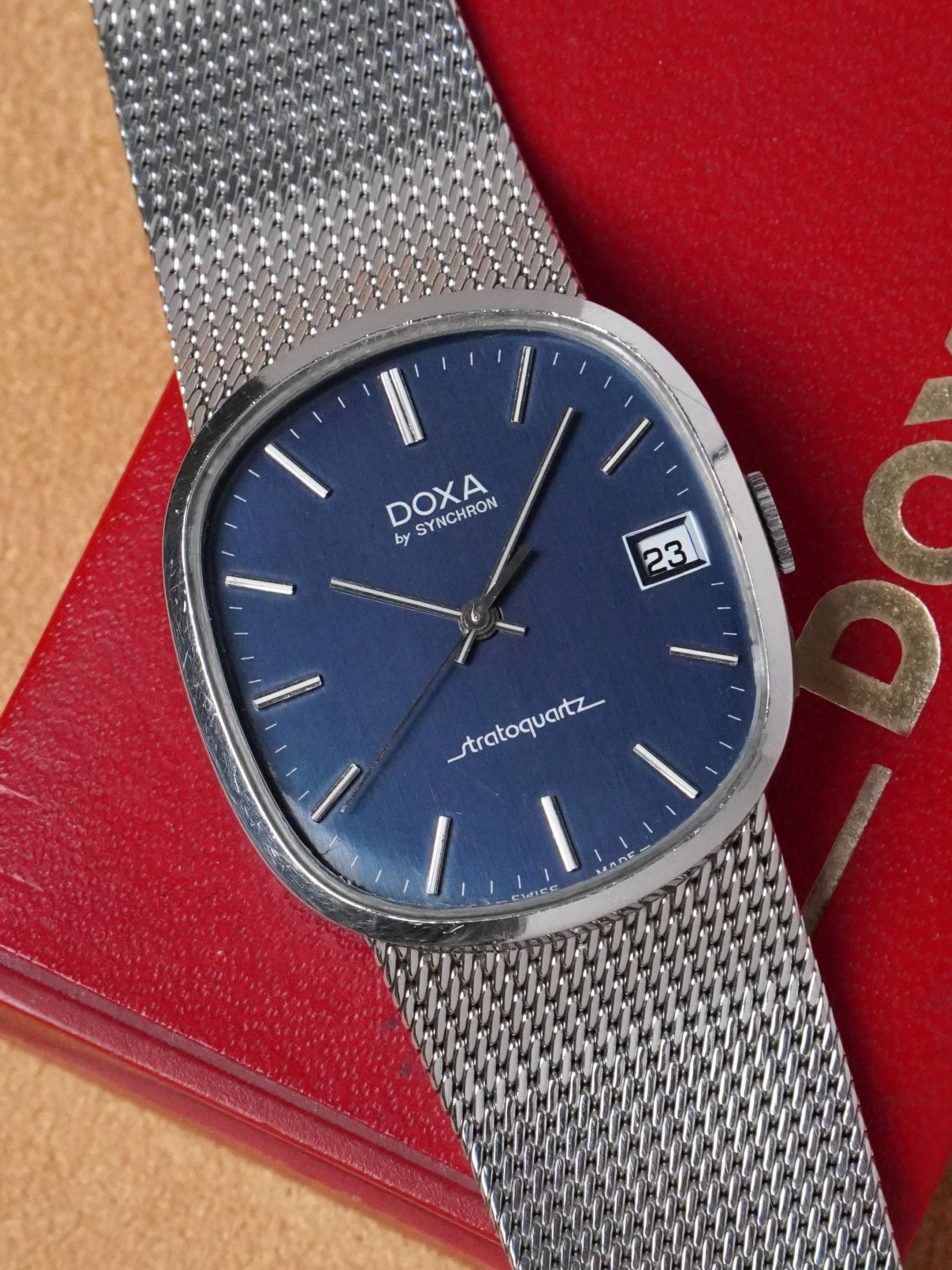 Doxa by Synchron Stratoquartz Ellipse - Stainless Steel, Blue Dial, Quartz, Original Box (1976*)