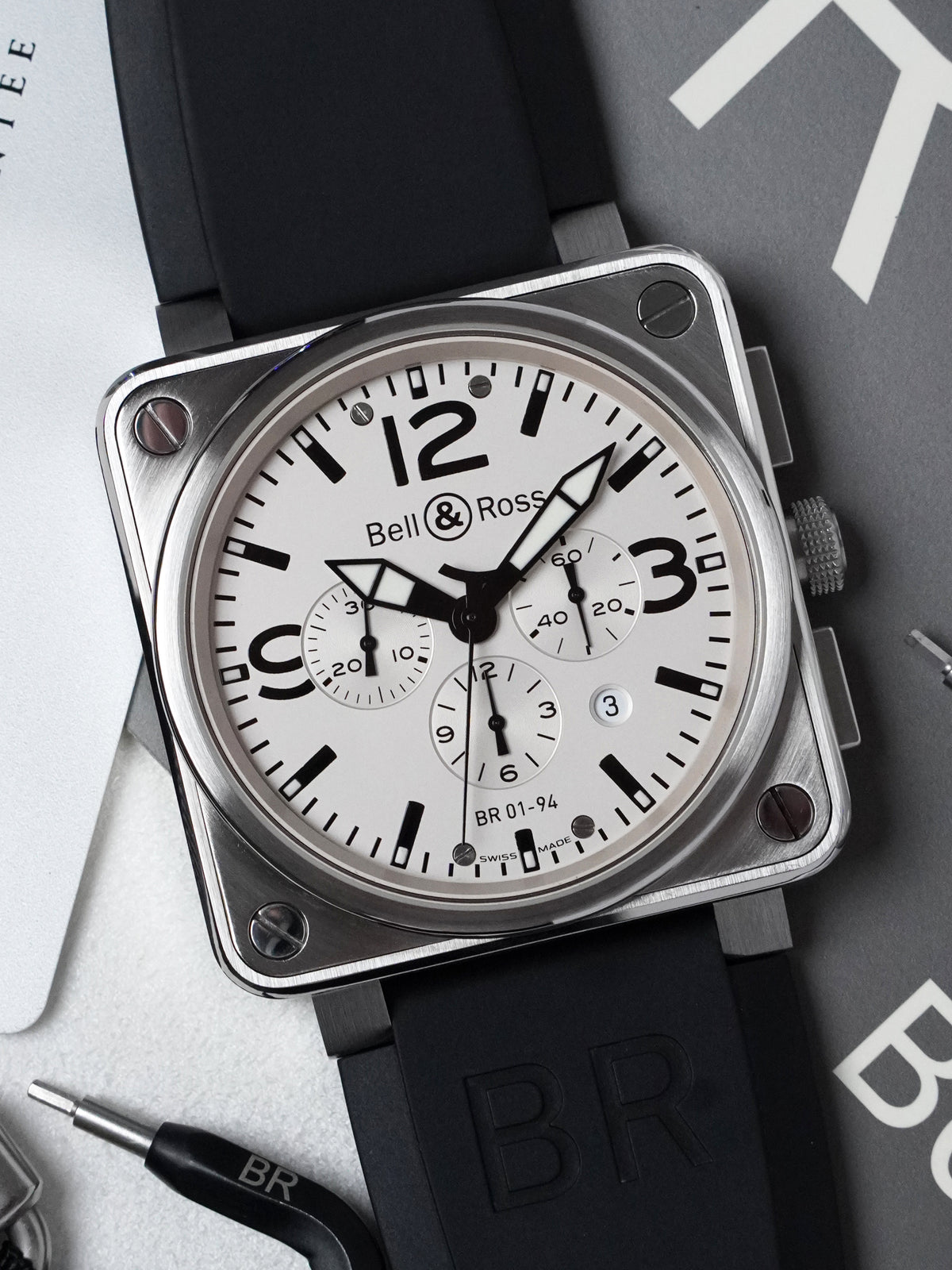 Bell & Ross BR 01-94 Chronograph - Stainless Steel, Silver Dial, Automatic, Full Set (2005)