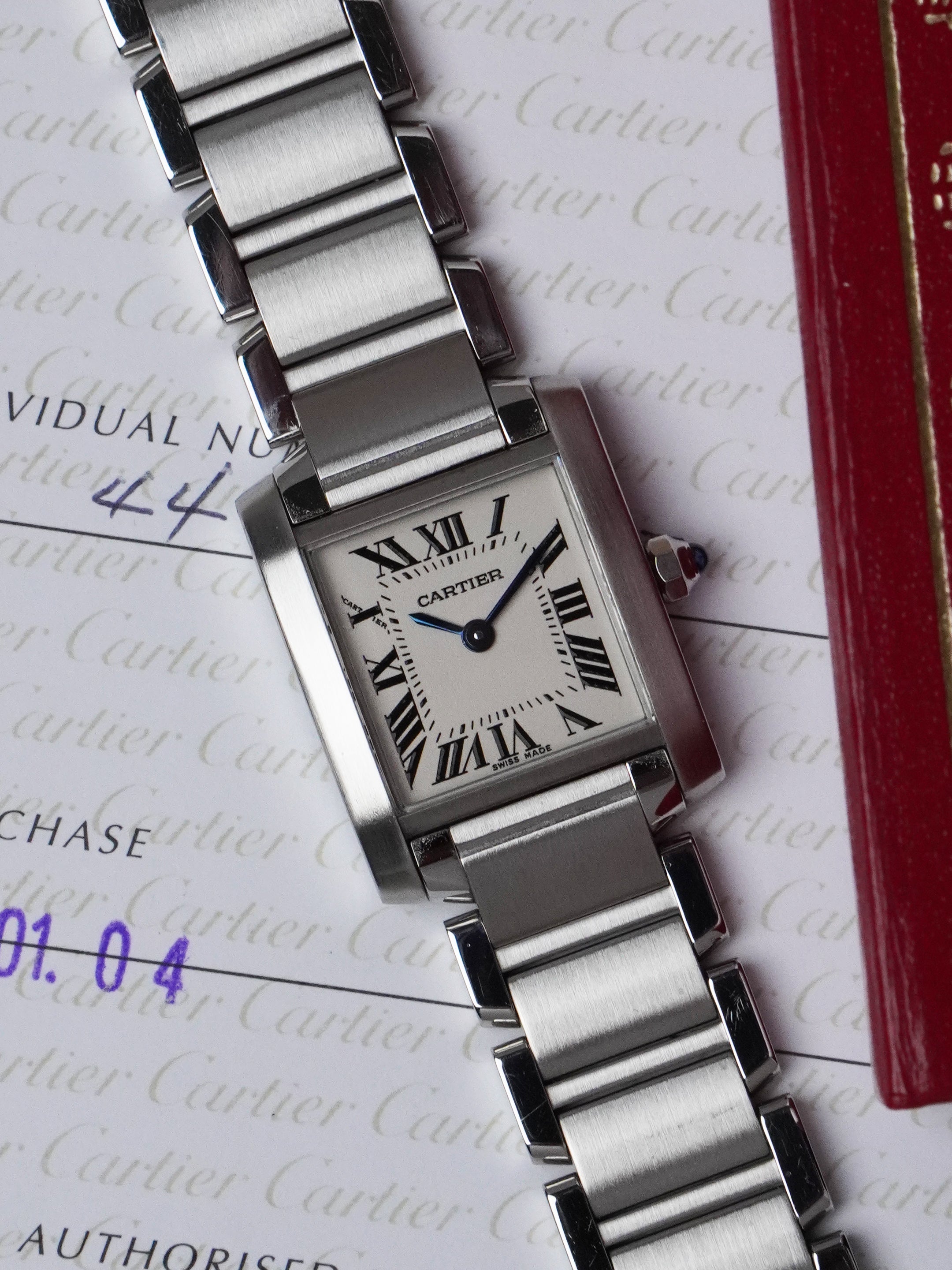 Cartier Tank Française 2384 - Stainless Steel, White Dial, Quartz, Full Set (2004)