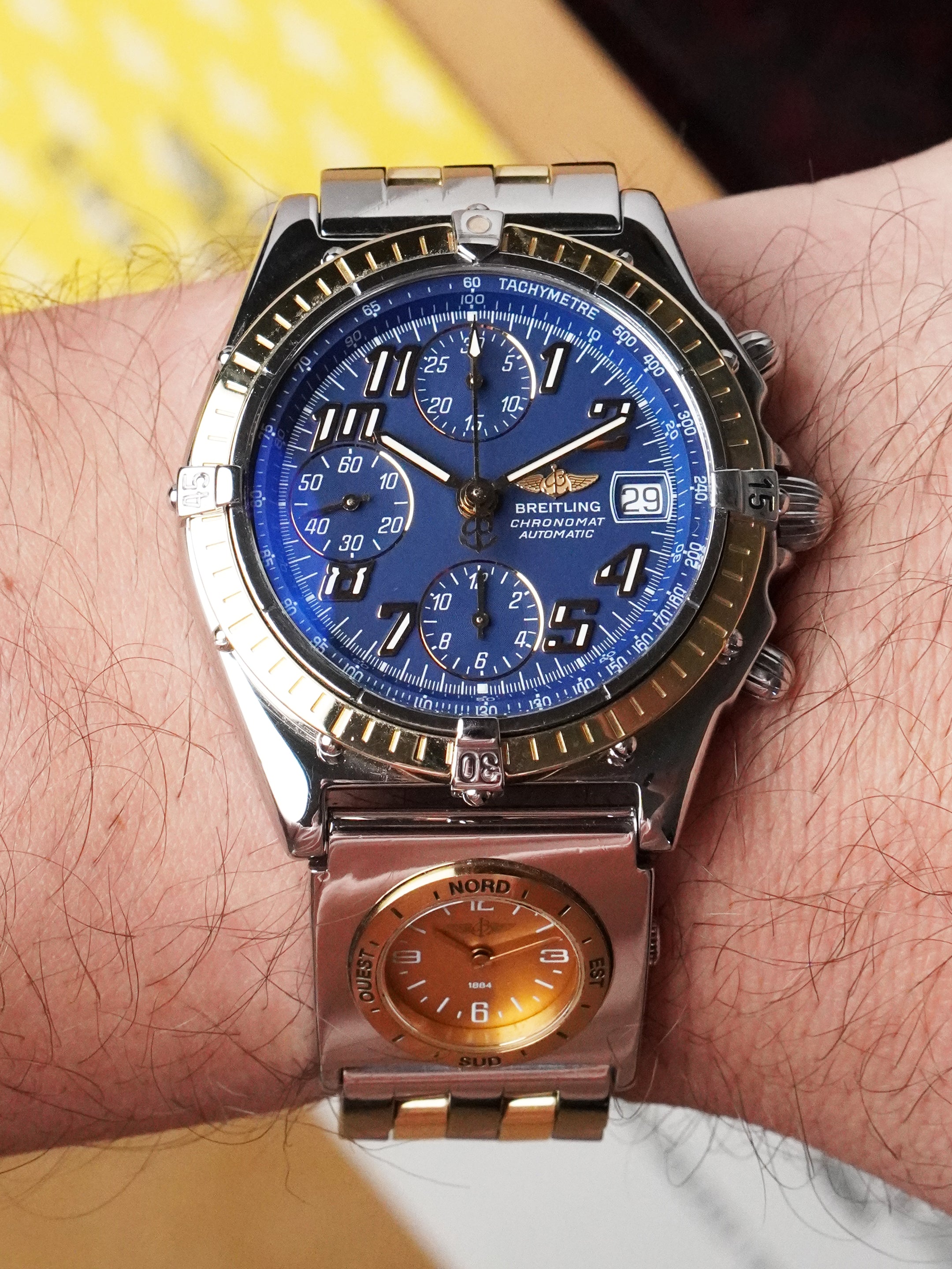 Breitling Chronomat UTC B13050.1 - Gold/Steel, Blue Dial, Automatic, Full Set (1997)