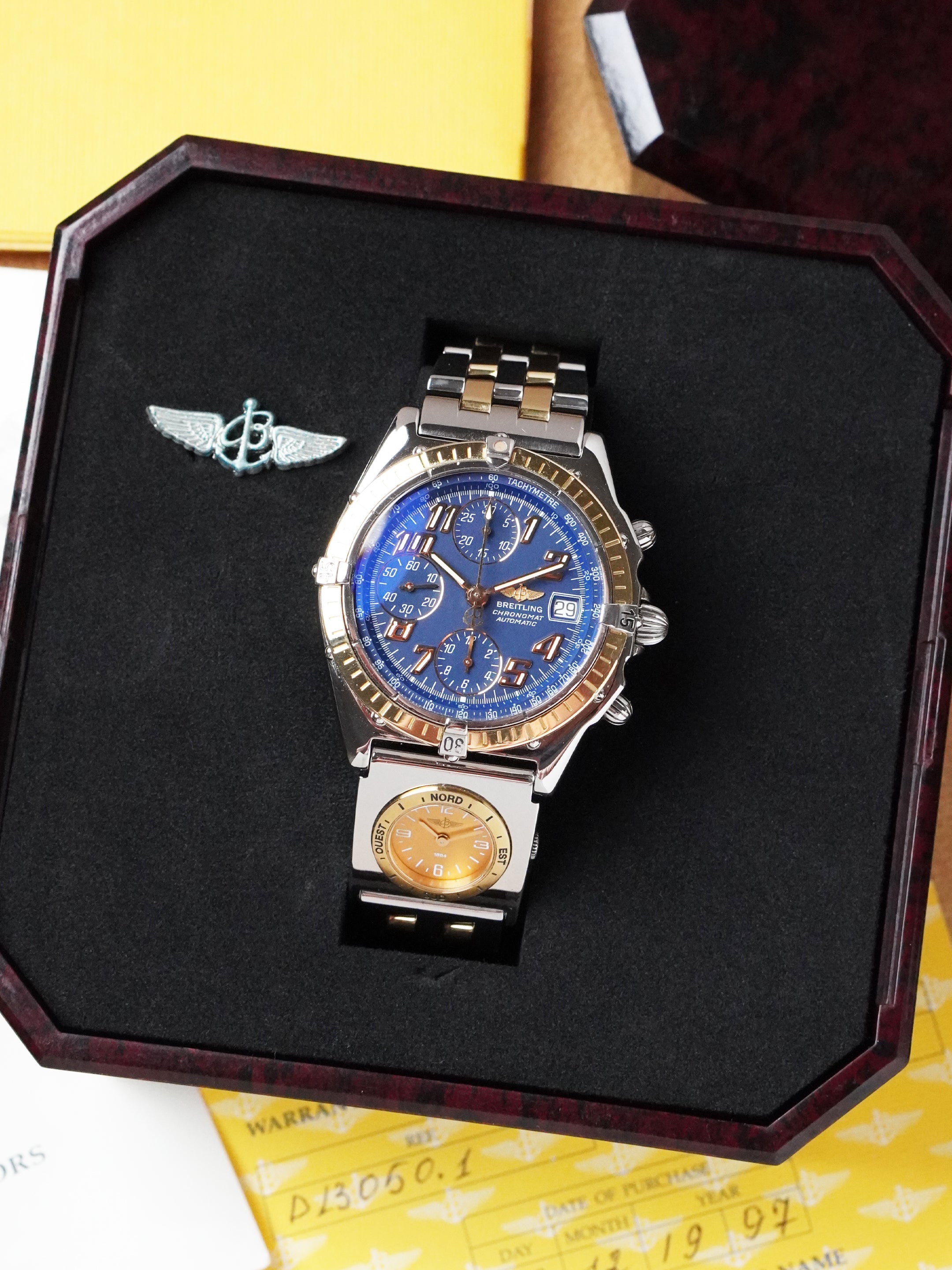 Breitling Chronomat UTC B13050.1 - Gold/Steel, Blue Dial, Automatic, Full Set (1997)