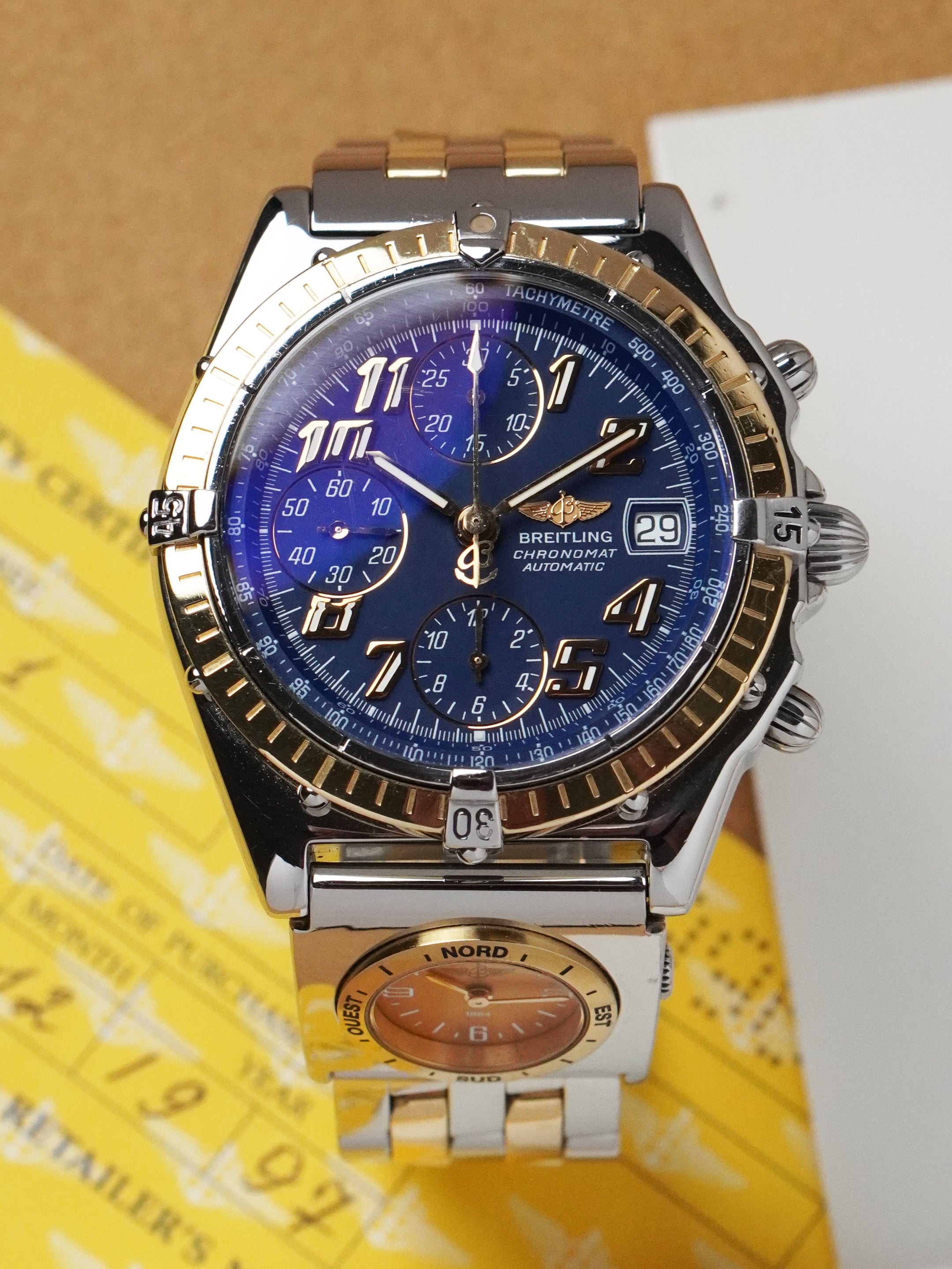Breitling Chronomat UTC B13050.1 - Gold/Steel, Blue Dial, Automatic, Full Set (1997)