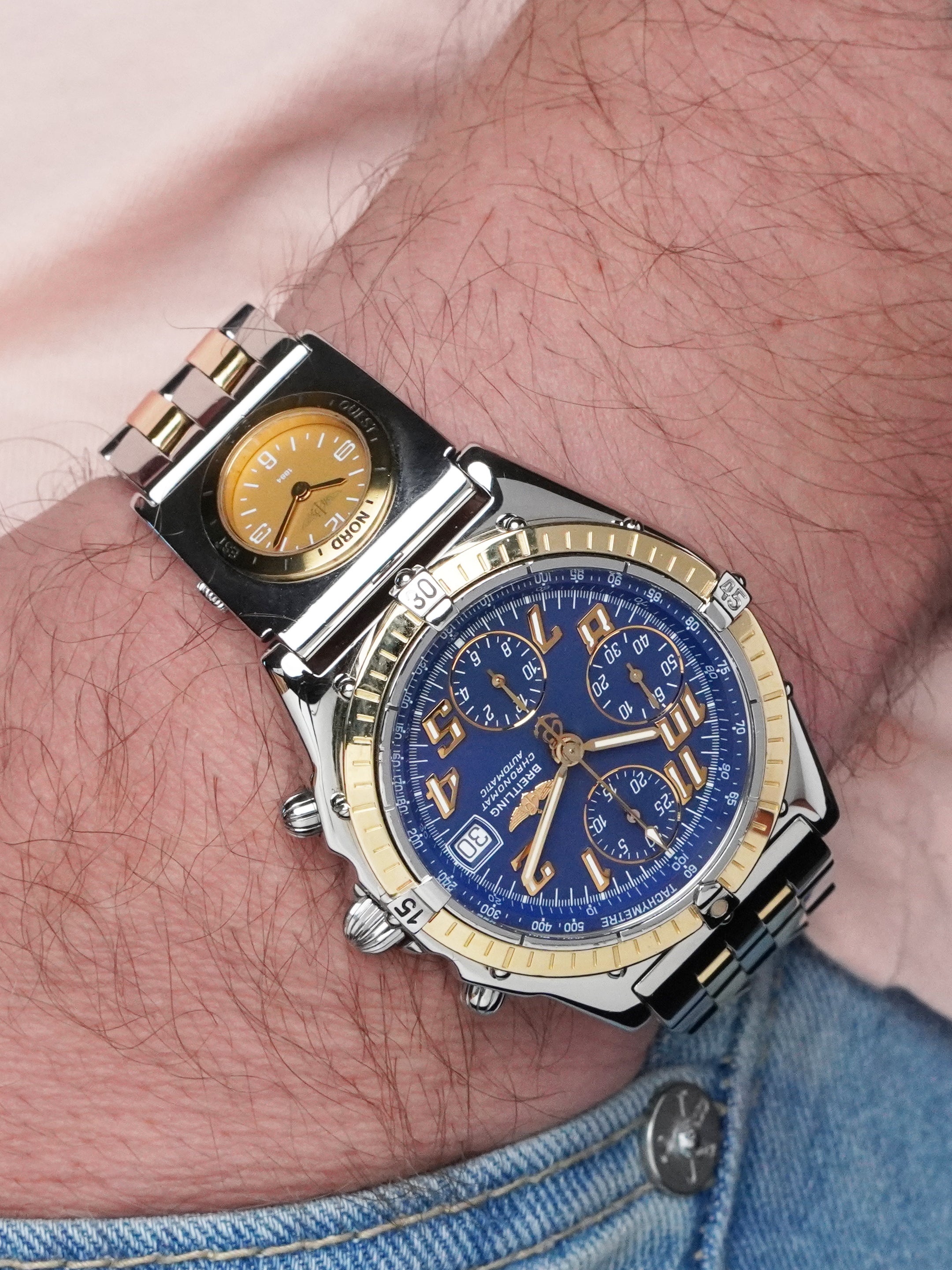 Breitling Chronomat UTC B13050.1 - Gold/Steel, Blue Dial, Automatic, Full Set (1997)