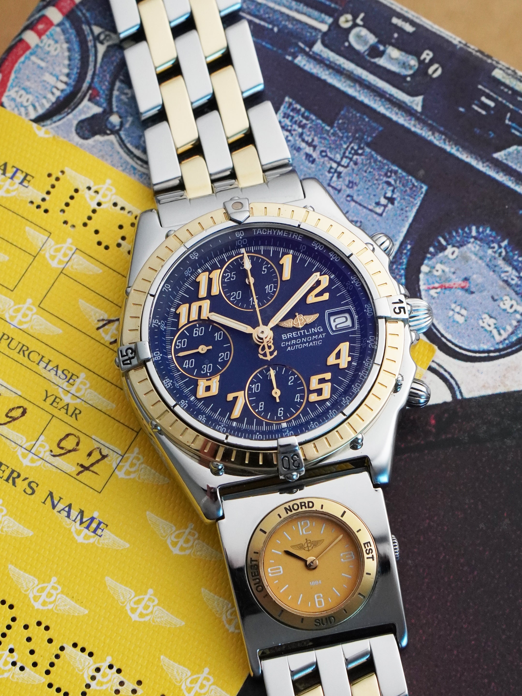 Breitling Chronomat UTC B13050.1 - Gold/Steel, Blue Dial, Automatic, Full Set (1997)