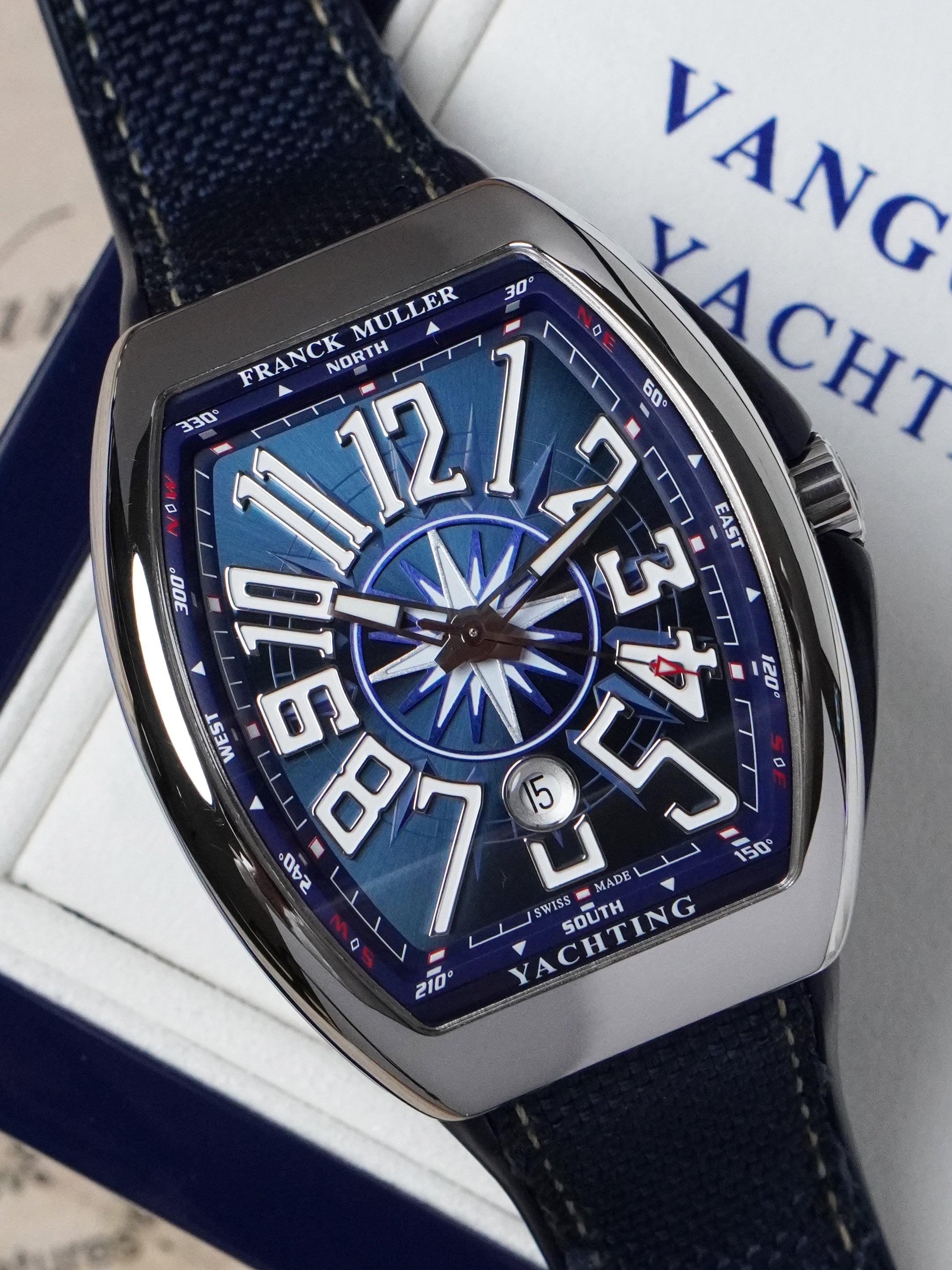 Franck Muller Vanguard Yachting V45SCDTYACHT - Stainless Steel, Blue Dial, Full Set (2019)