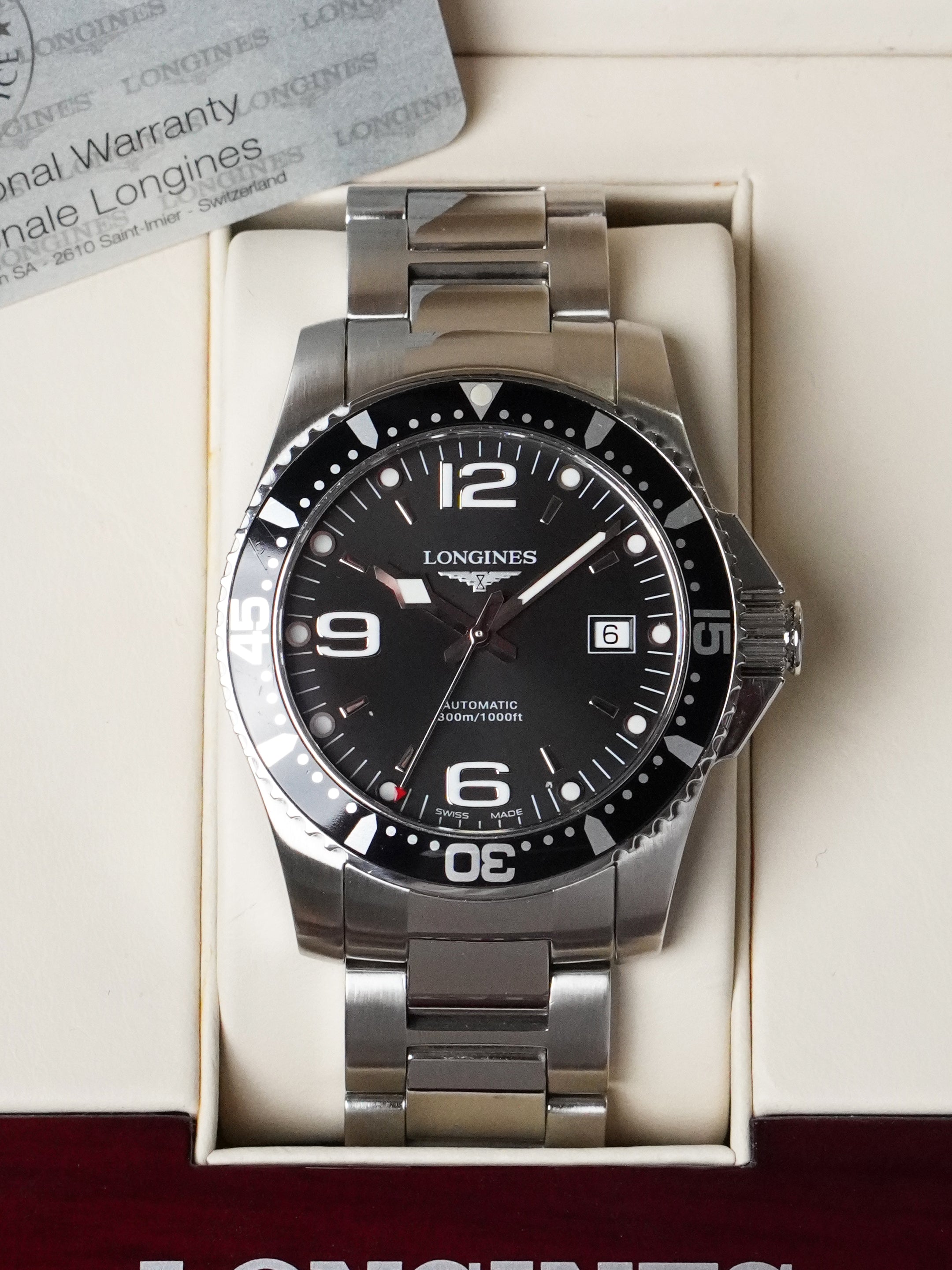 Longines HydroConquest L3.642.4.56.6 - Stainless Steel, Black Dial, Automatic, Full Set (2010)