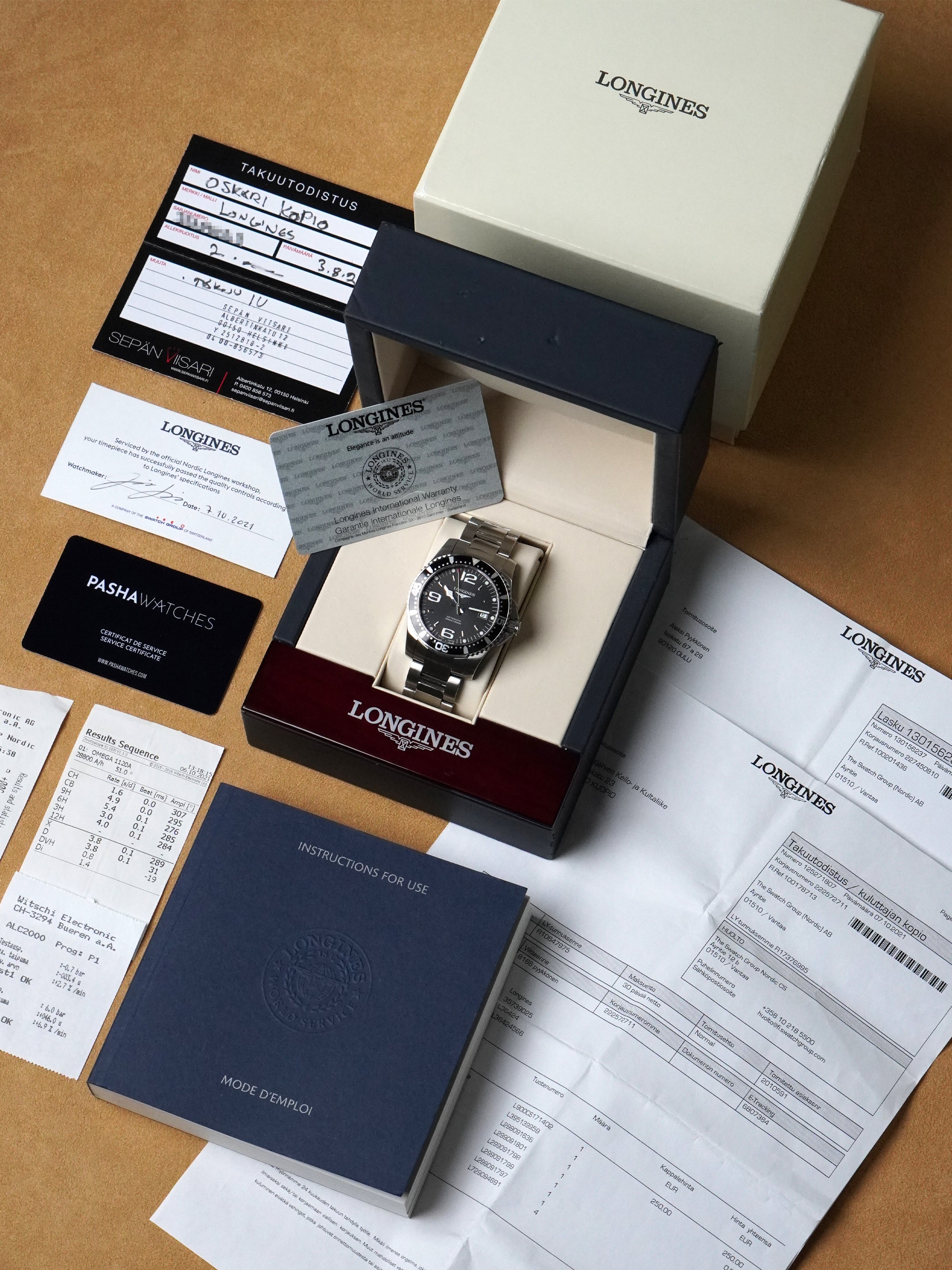 Longines HydroConquest L3.642.4.56.6 - Stainless Steel, Black Dial, Automatic, Full Set (2010)