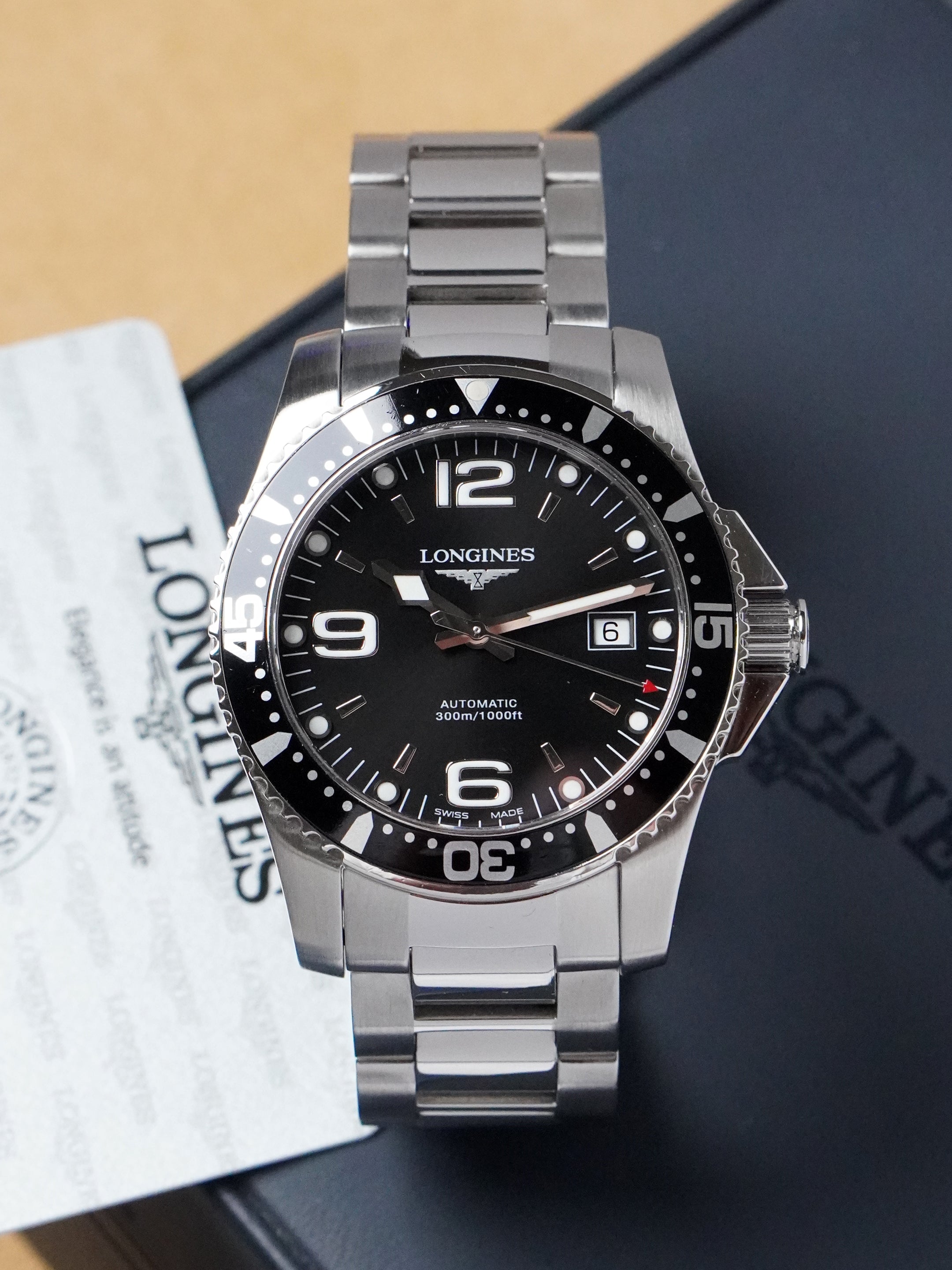 Longines HydroConquest L3.642.4.56.6 - Stainless Steel, Black Dial, Automatic, Full Set (2010)