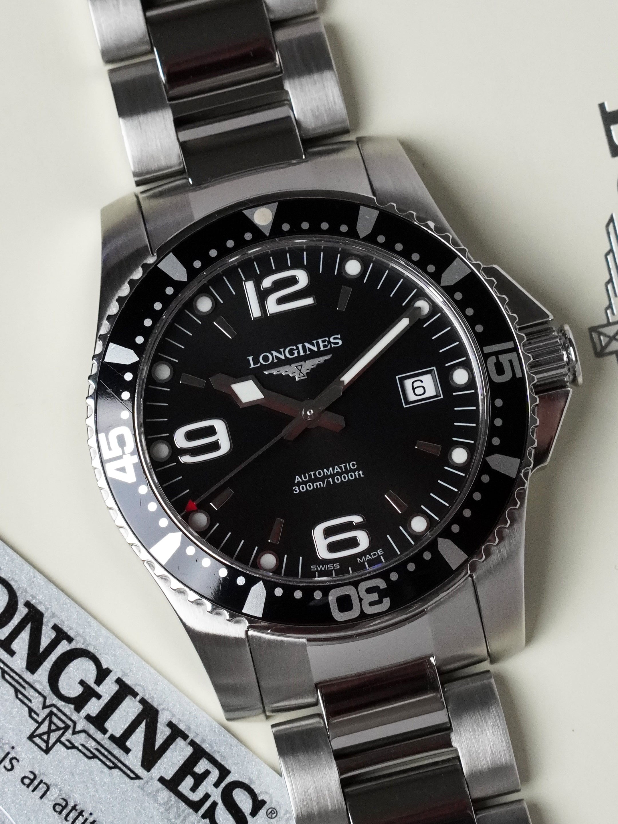 Longines HydroConquest L3.642.4.56.6 - Stainless Steel, Black Dial, Automatic, Full Set (2010)