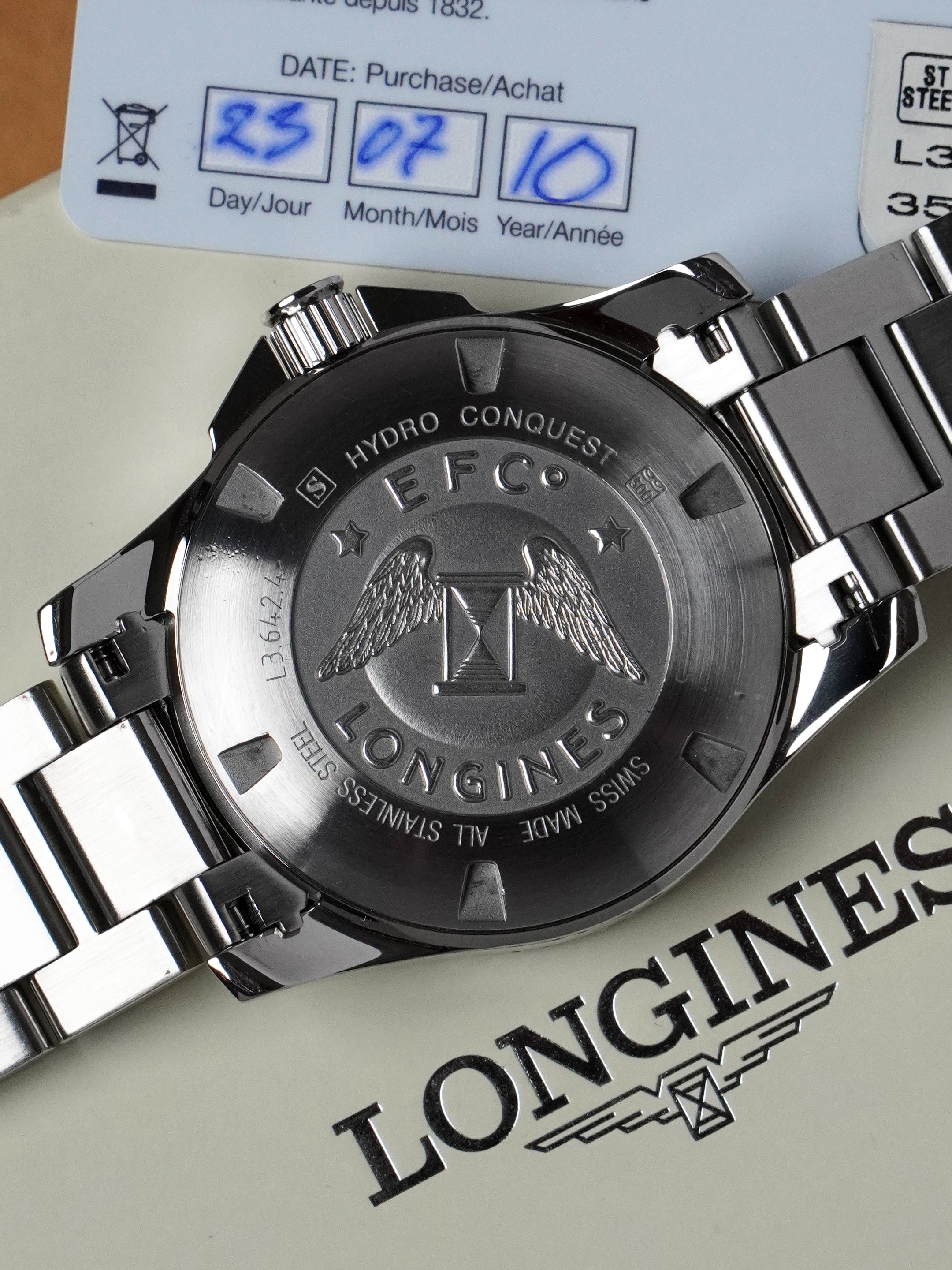 Longines HydroConquest L3.642.4.56.6 - Stainless Steel, Black Dial, Automatic, Full Set (2010)