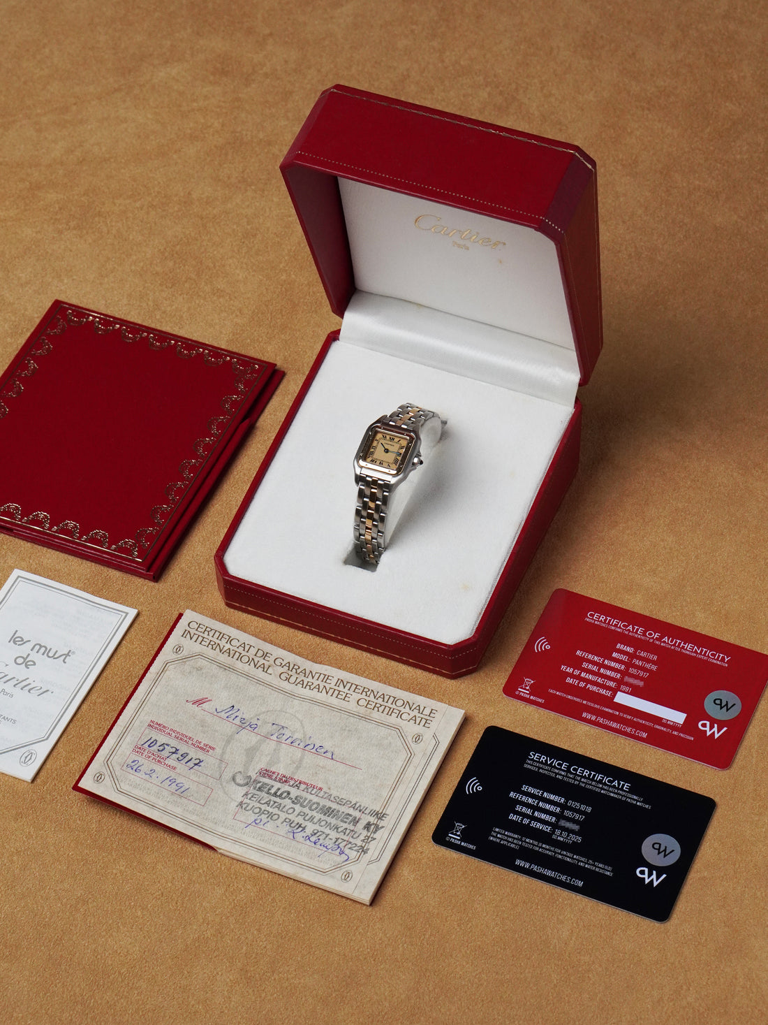 Cartier Panthère 1057917 - Yellow Gold & Steel, Cream Dial, Quartz, Full Set (1991)