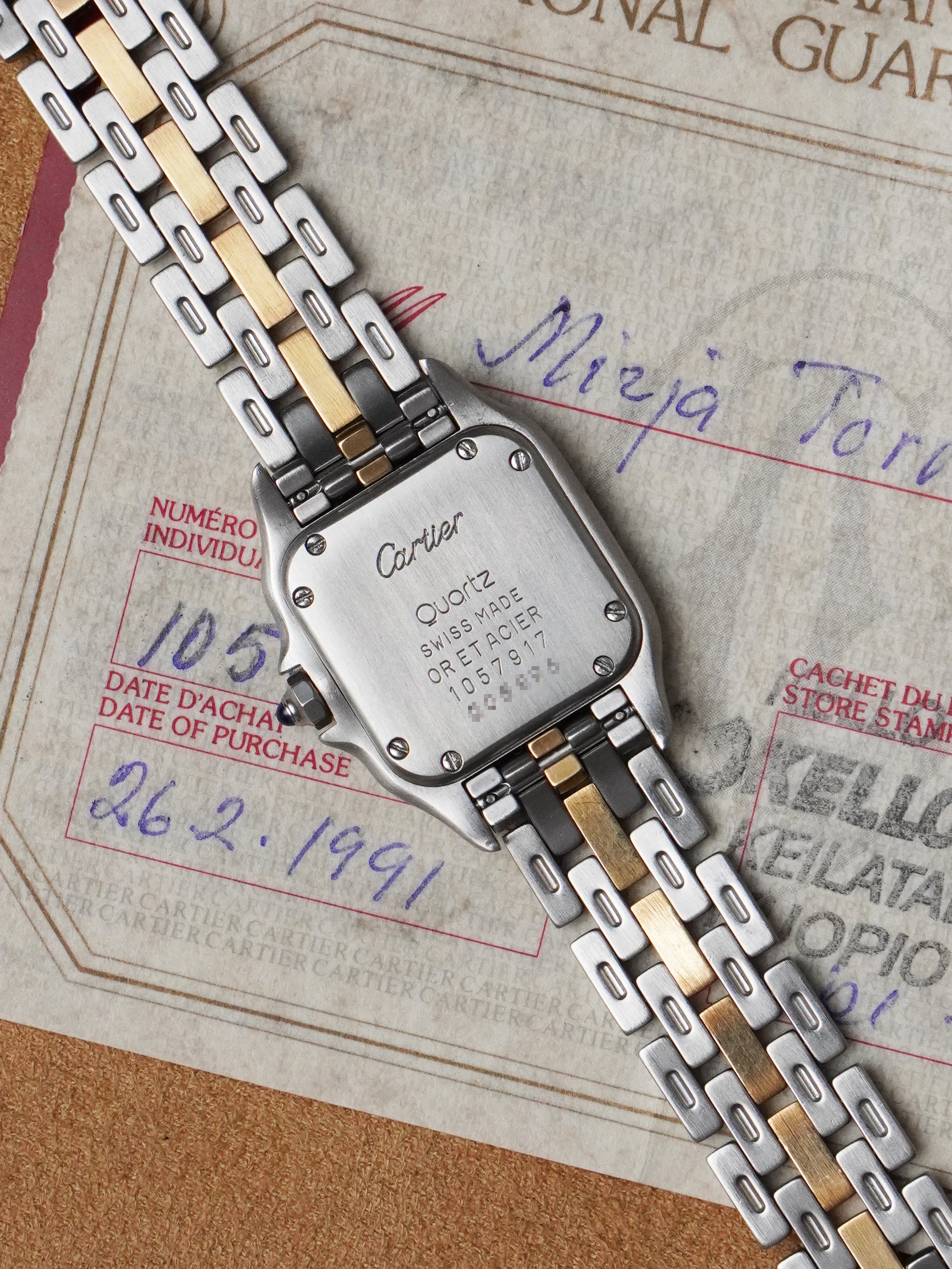 Cartier Panthère 1057917 - Yellow Gold & Steel, Cream Dial, Quartz, Full Set (1991)