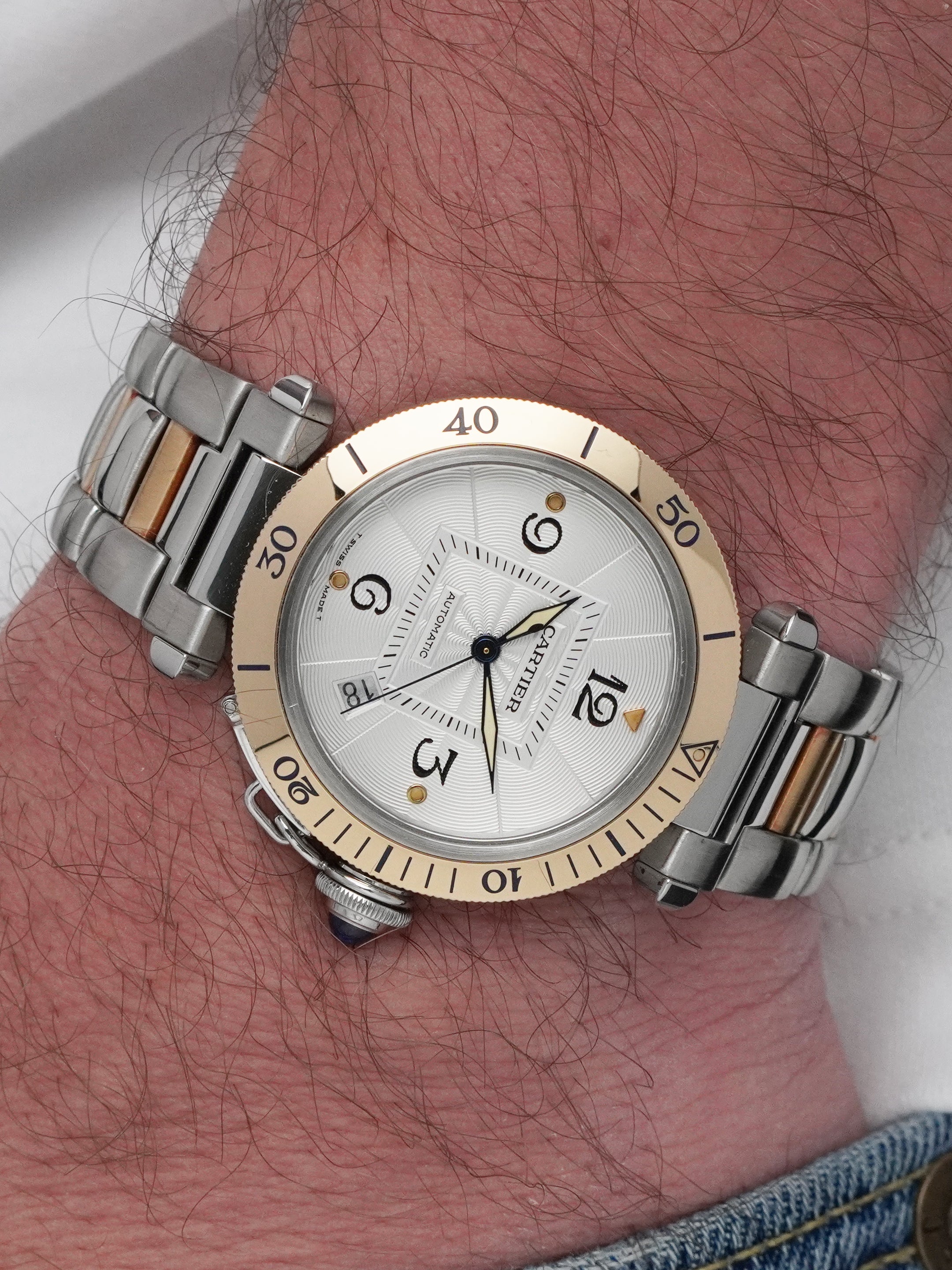 Cartier Pasha 2378 - Yellow Gold / Stainless Steel, Silver Dial, Automatic, Original Box (2005*)