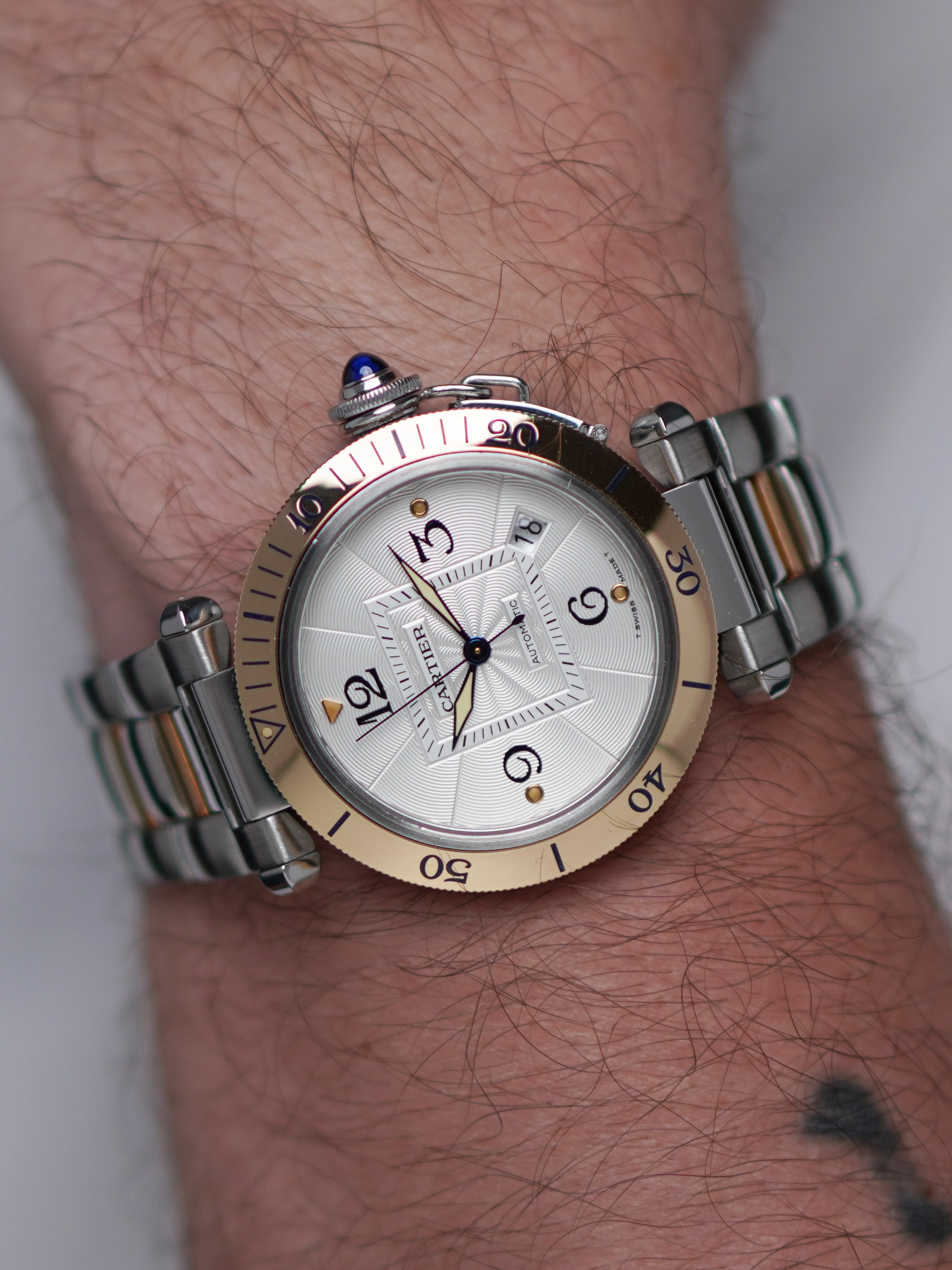 Cartier Pasha 2378 - Yellow Gold / Stainless Steel, Silver Dial, Automatic, Original Box (2005*)