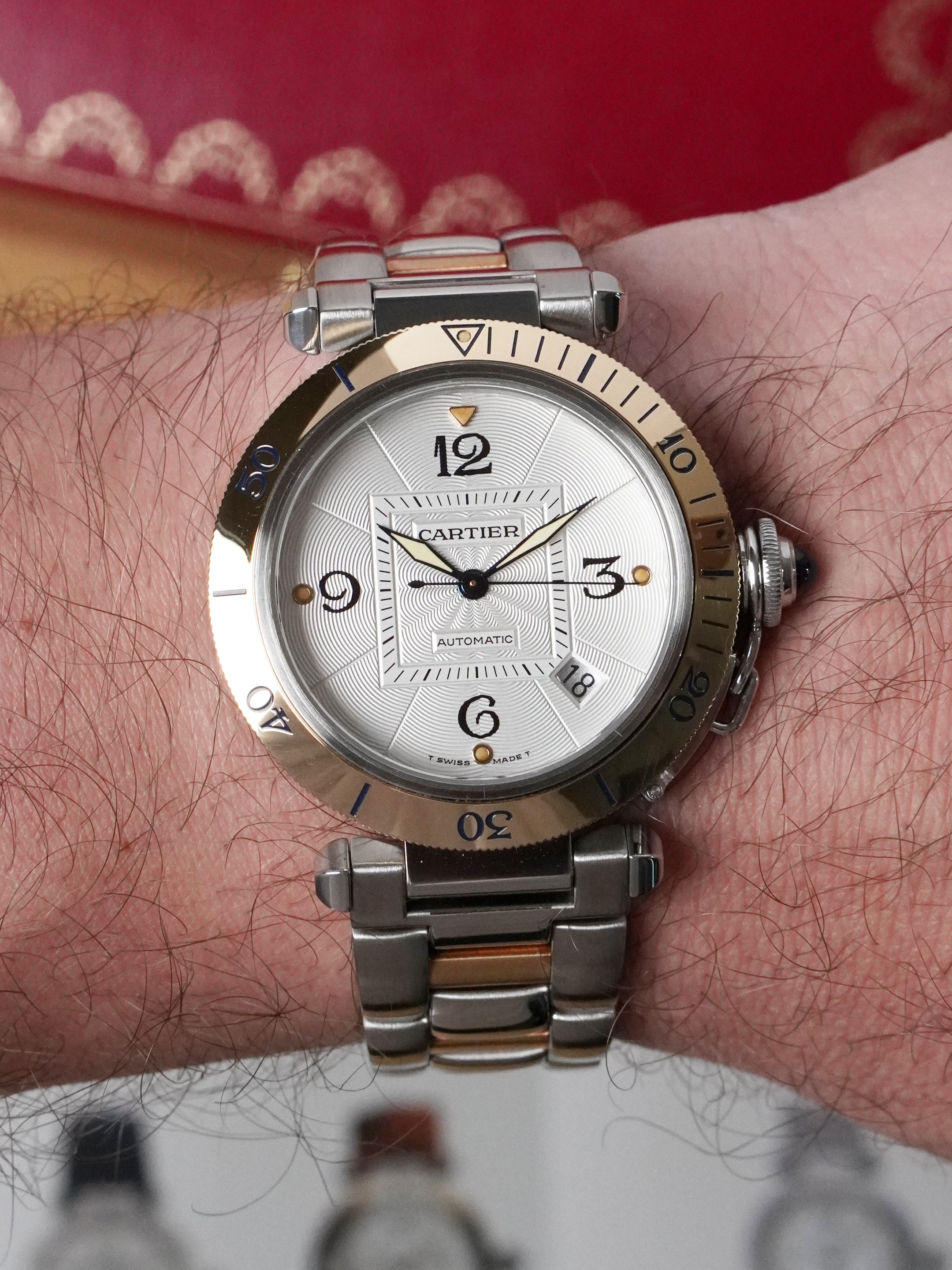 Cartier Pasha 2378 - Yellow Gold / Stainless Steel, Silver Dial, Automatic, Original Box (2005*)