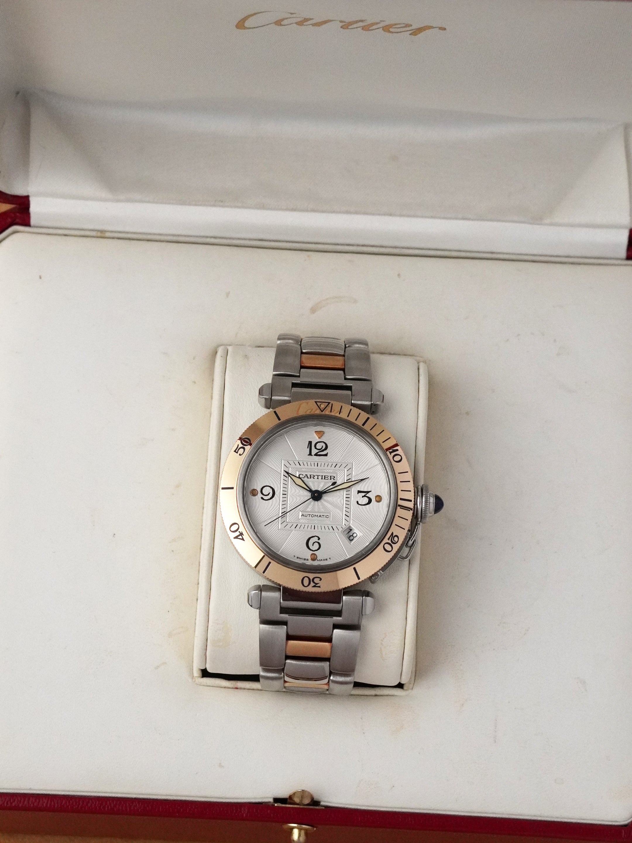 Cartier Pasha 2378 - Yellow Gold / Stainless Steel, Silver Dial, Automatic, Original Box (2005*)