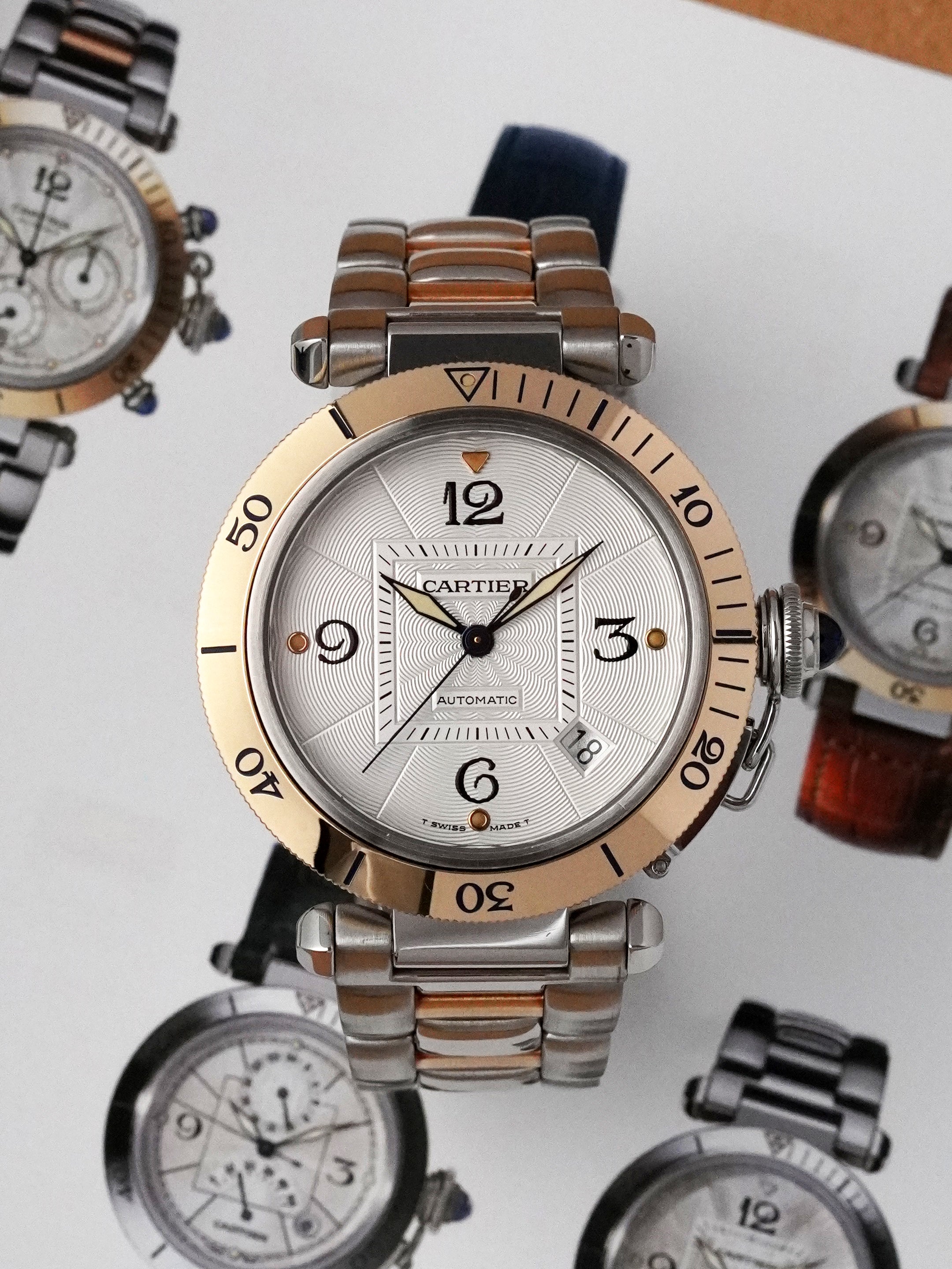 Cartier Pasha 2378 - Yellow Gold / Stainless Steel, Silver Dial, Automatic, Original Box (2005*)