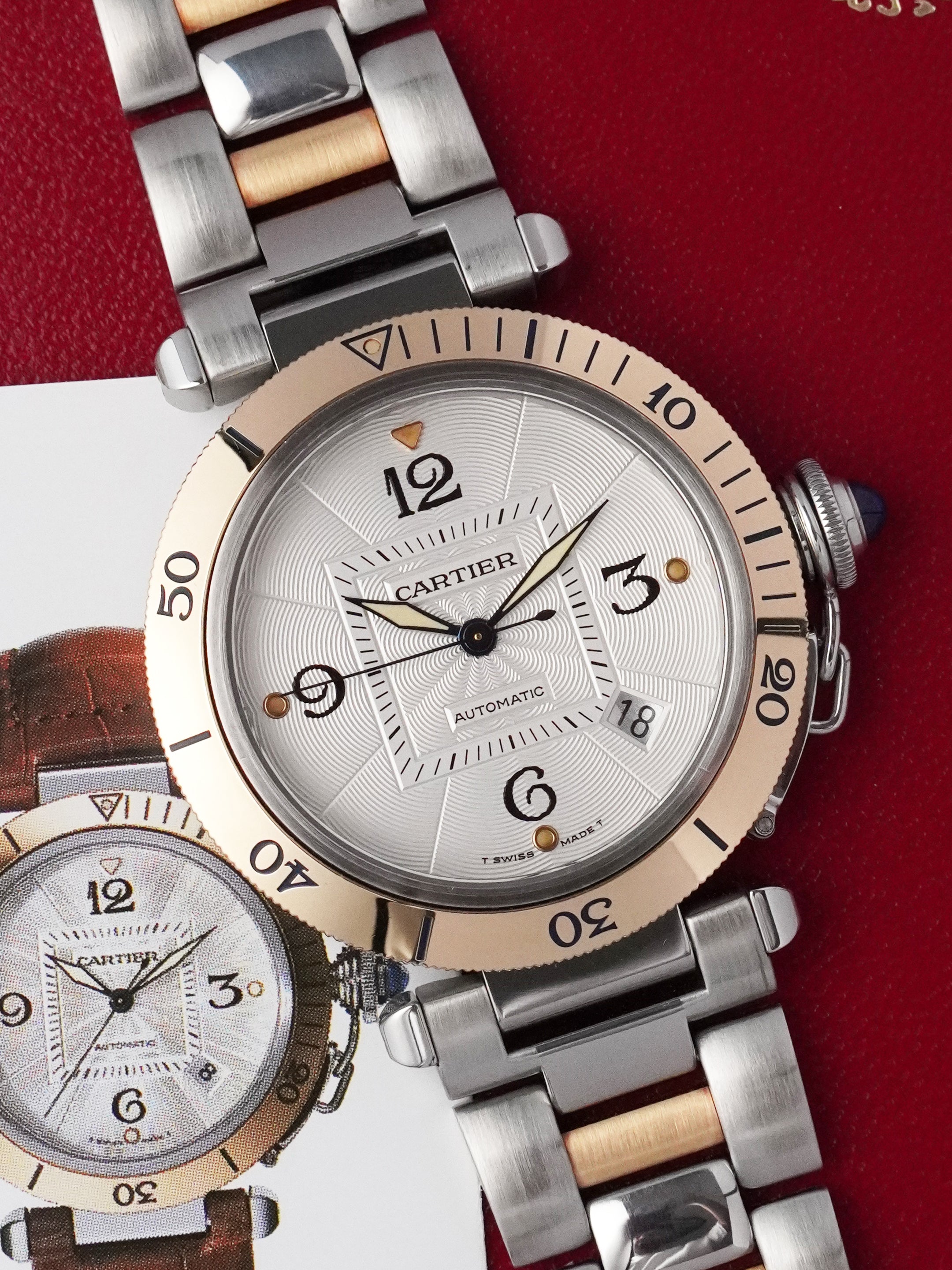 Cartier Pasha 2378 - Yellow Gold / Stainless Steel, Silver Dial, Automatic, Original Box (2005*)