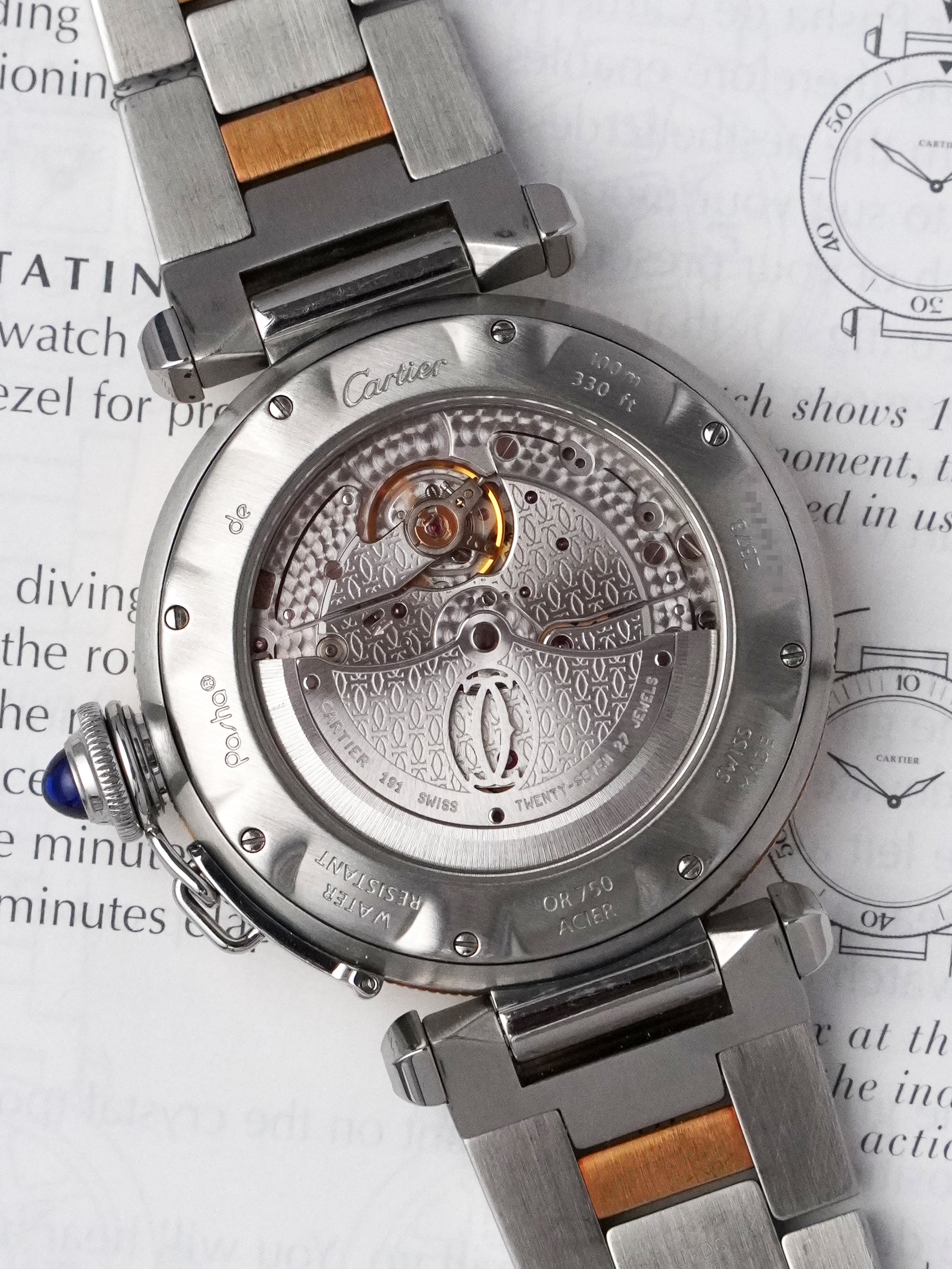 Cartier Pasha 2378 - Yellow Gold / Stainless Steel, Silver Dial, Automatic, Original Box (2005*)