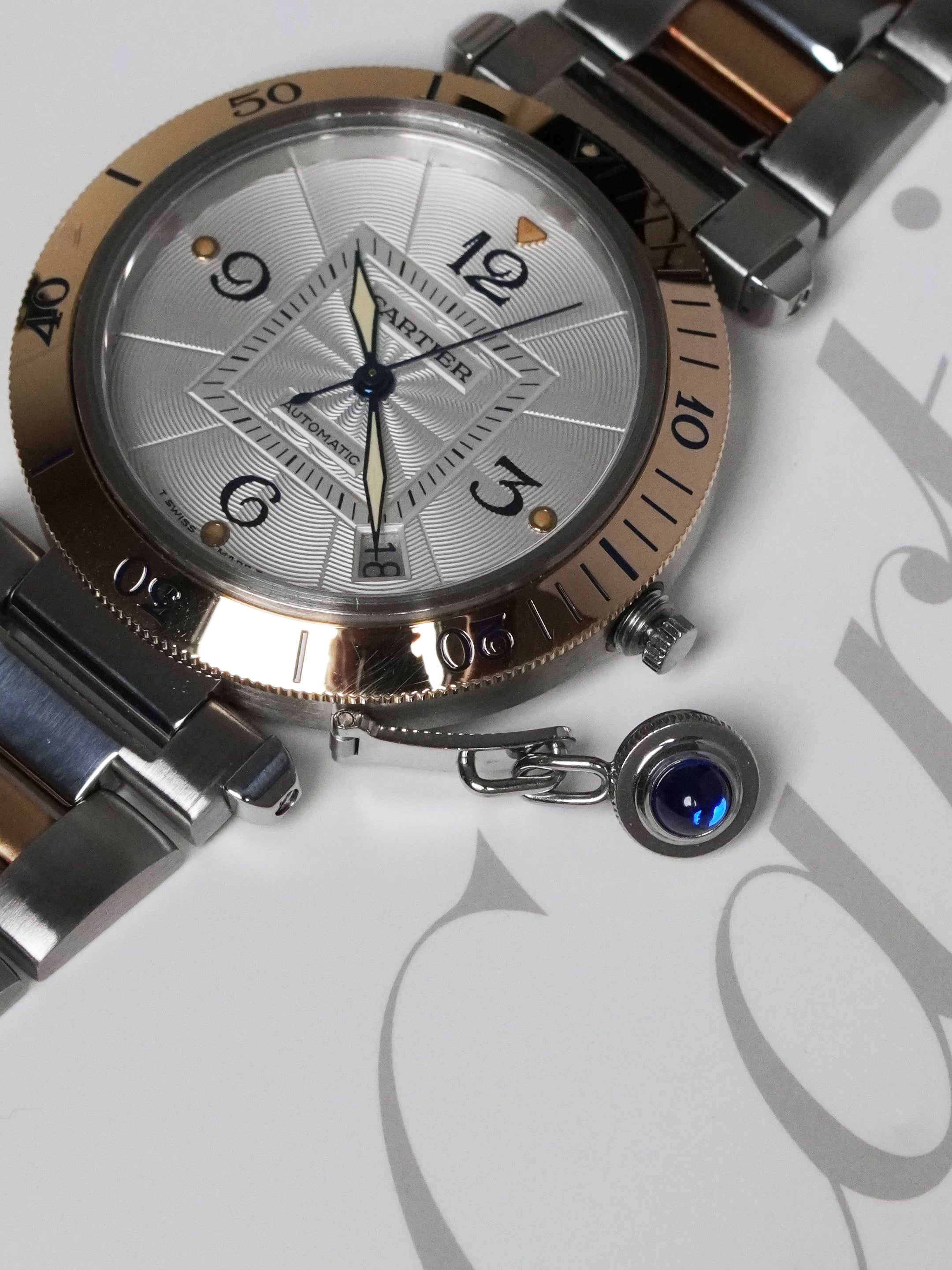 Cartier Pasha 2378 - Yellow Gold / Stainless Steel, Silver Dial, Automatic, Original Box (2005*)