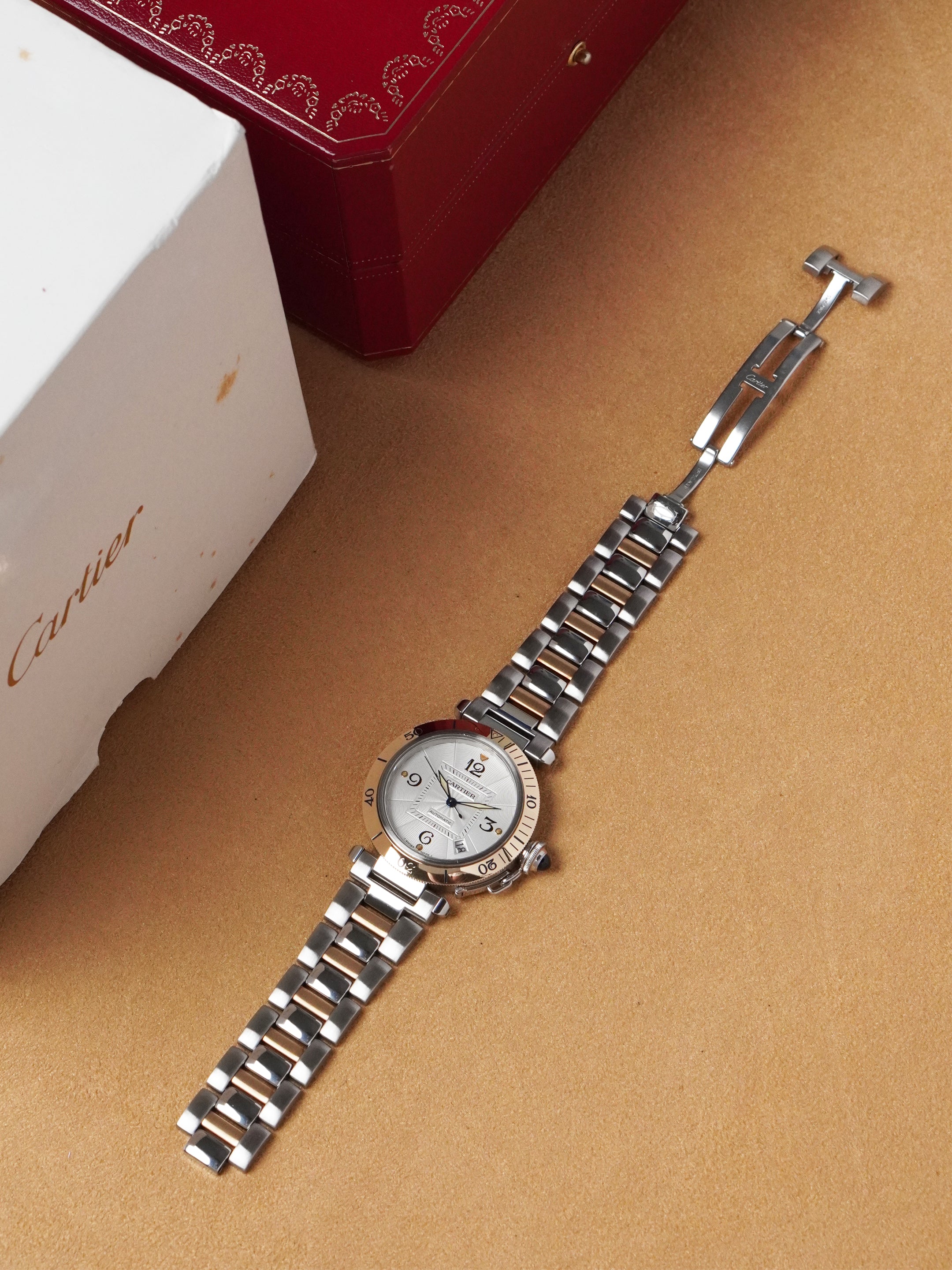Cartier Pasha 2378 - Yellow Gold / Stainless Steel, Silver Dial, Automatic, Original Box (2005*)