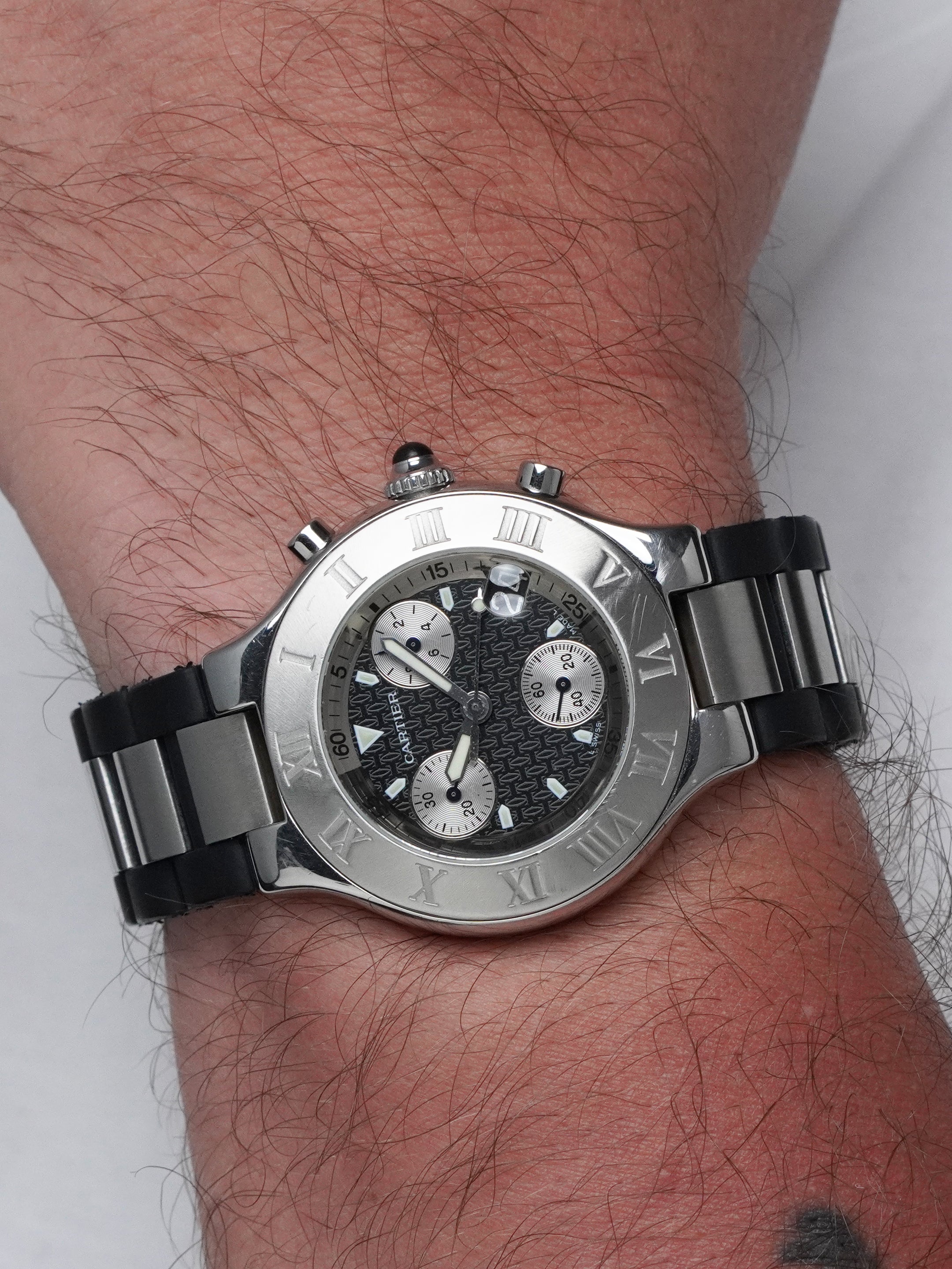 Cartier 21 Chronoscaph 2424 - Stainless Steel, Black Dial, Quartz, Original Box (2000*)