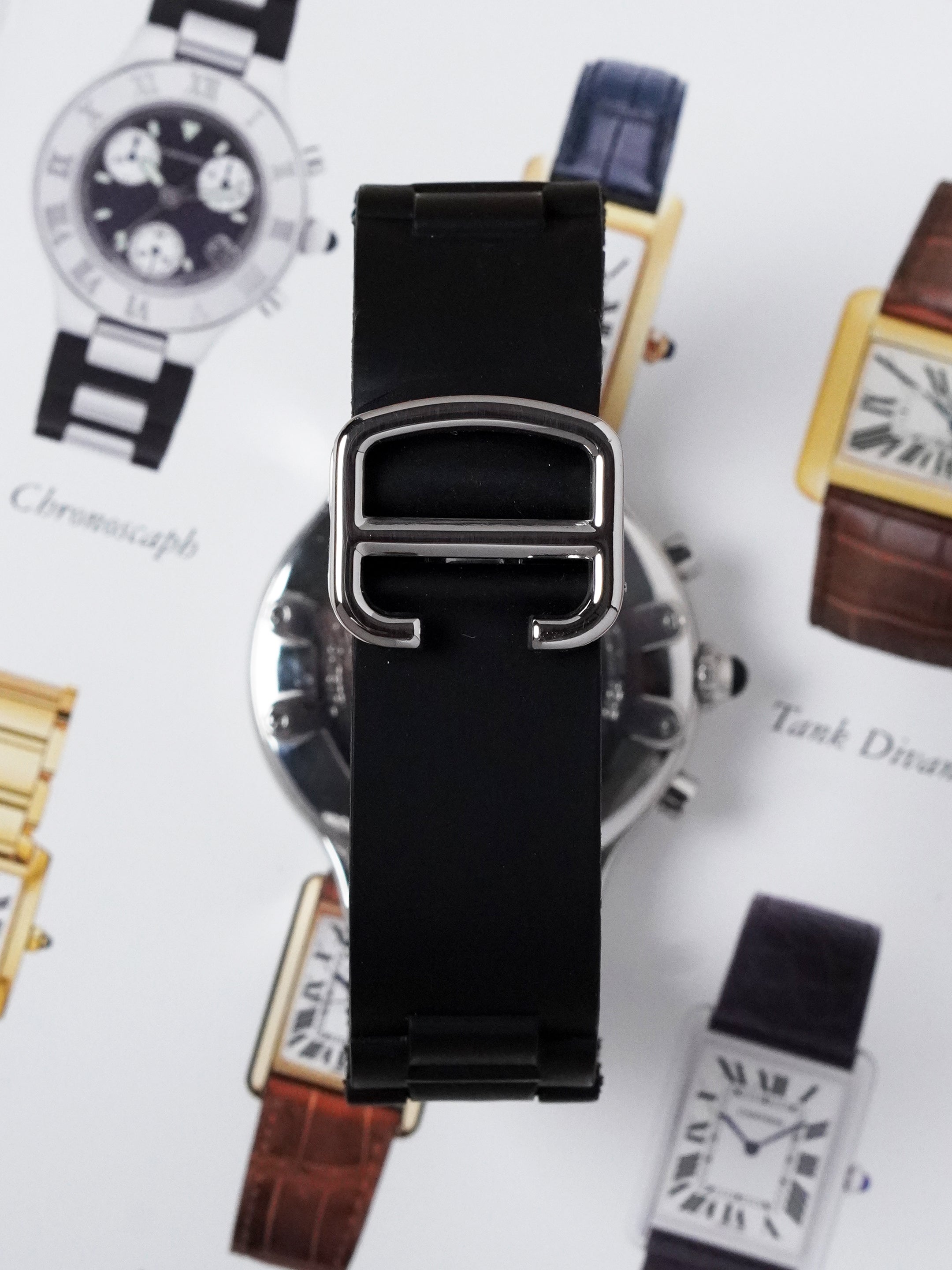 Cartier 21 Chronoscaph 2424 - Stainless Steel, Black Dial, Quartz, Original Box (2000*)