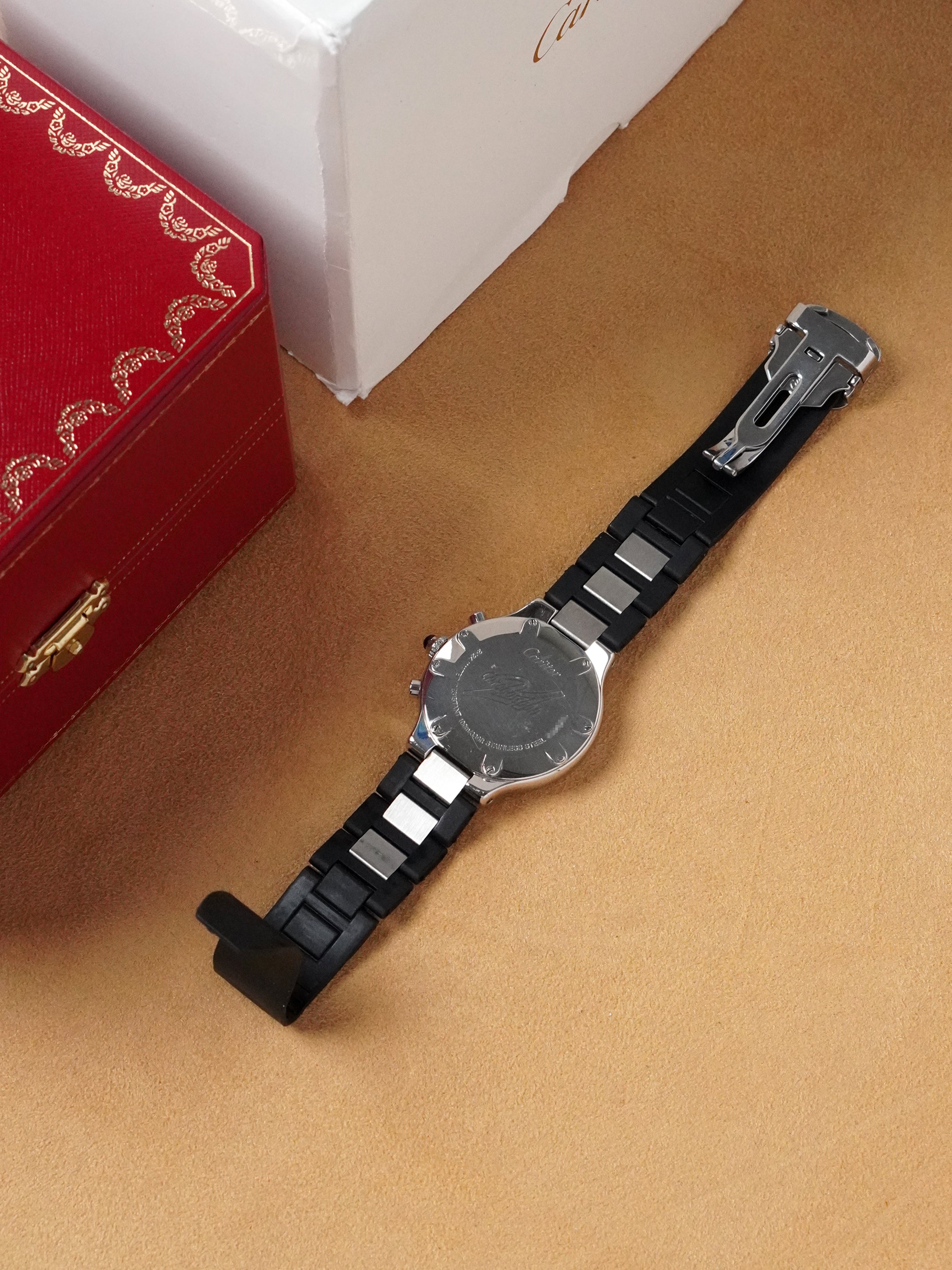 Cartier 21 Chronoscaph 2424 - Stainless Steel, Black Dial, Quartz, Original Box (2000*)