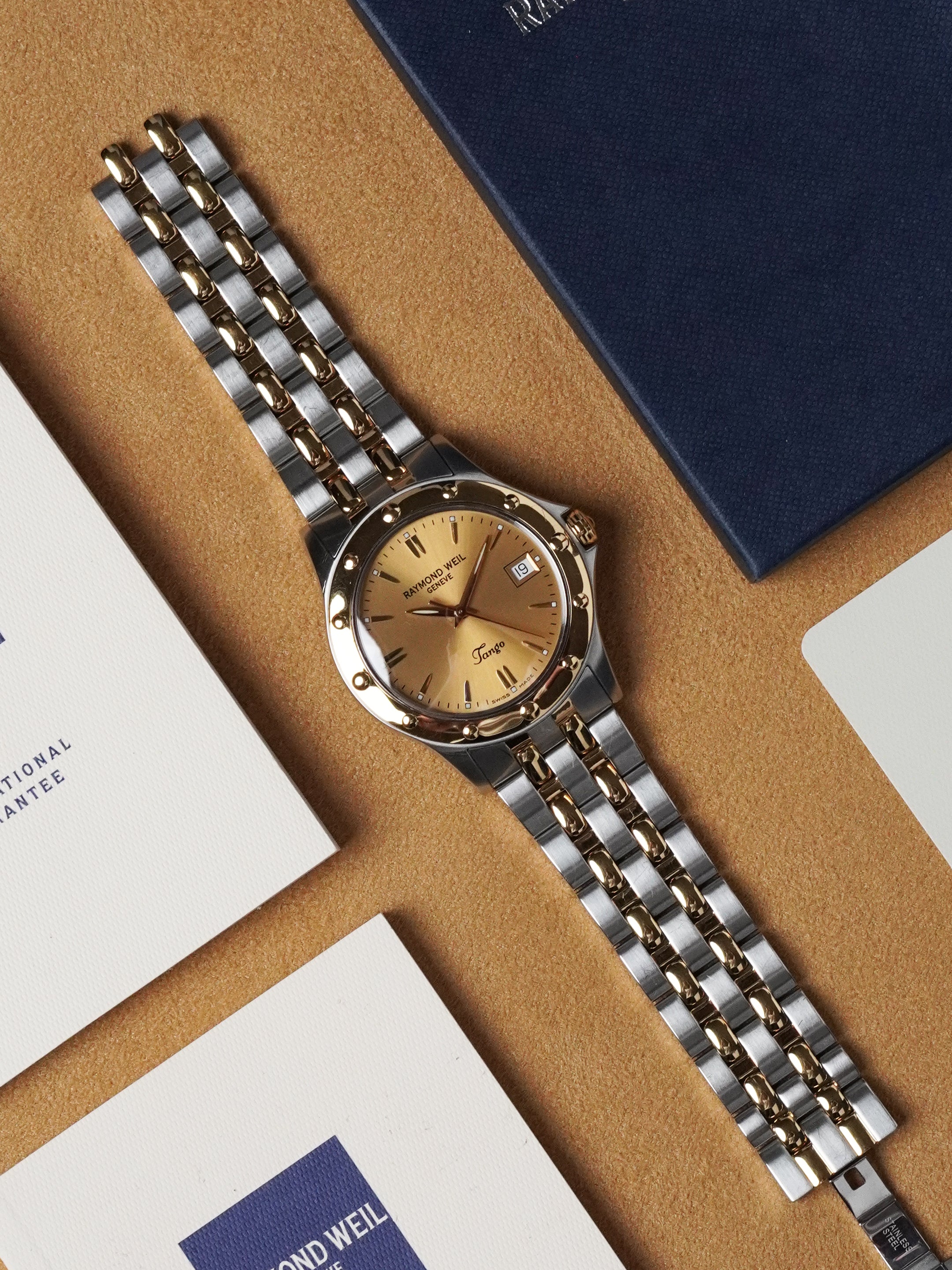 Raymond Weil Tango 5590 - Gold / Steel, Gold Dial, Quartz, Full Set (2005)